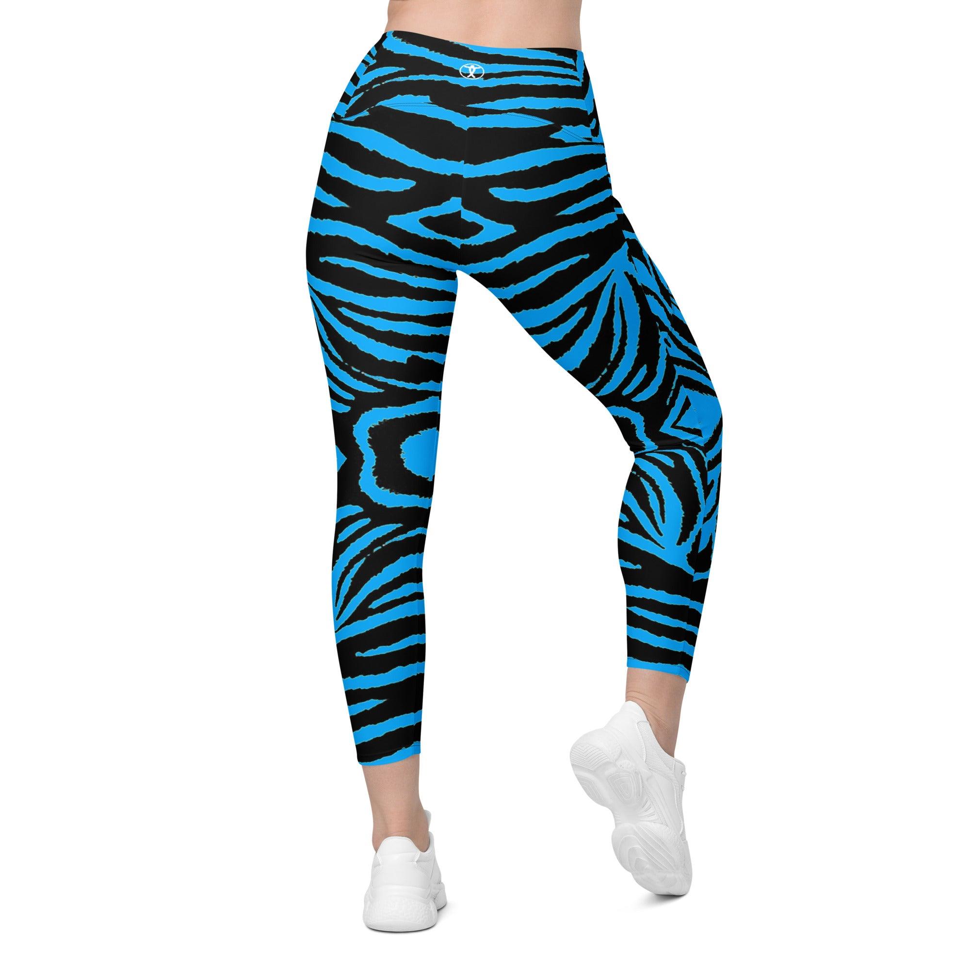 Gentle Blue Zebra Leggings with pockets - Funfitti Apparel