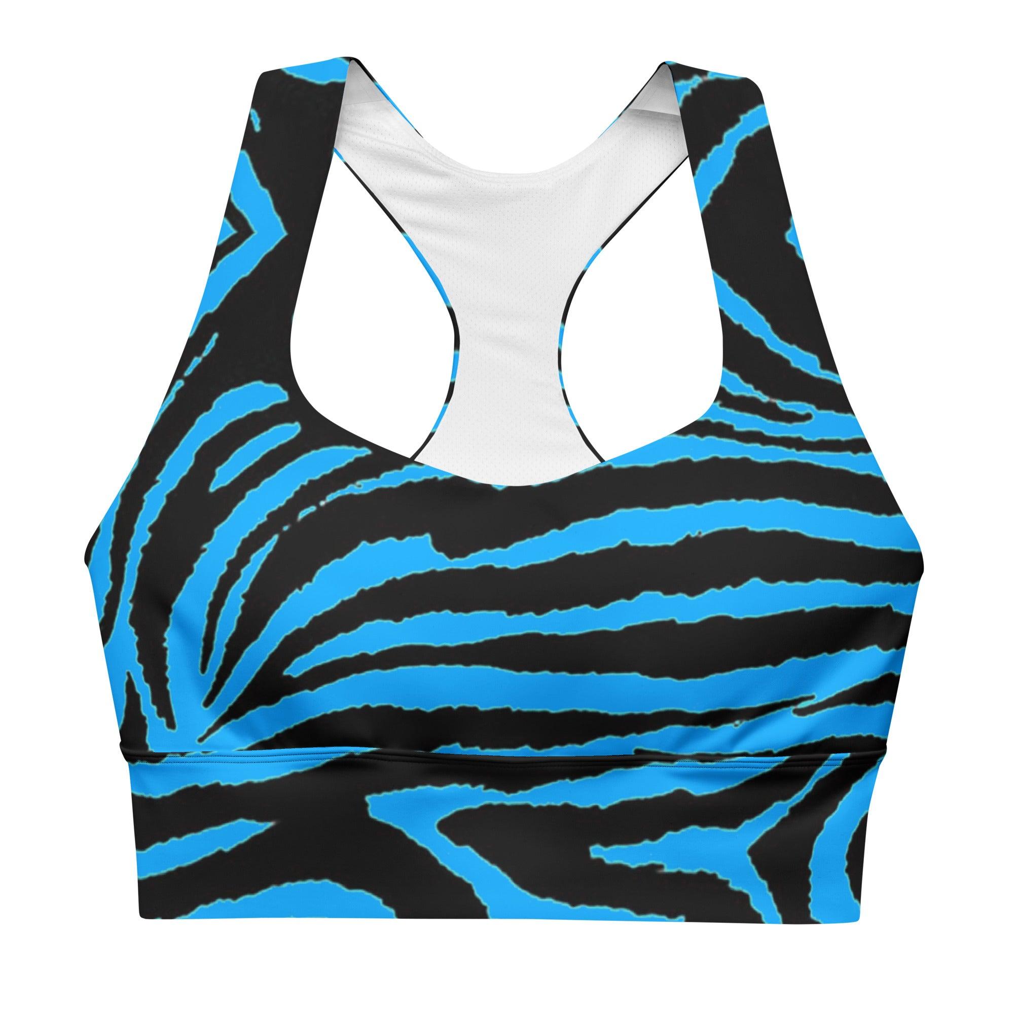 Gentle Blue Zebra Longline sports bra - Funfitti Apparel