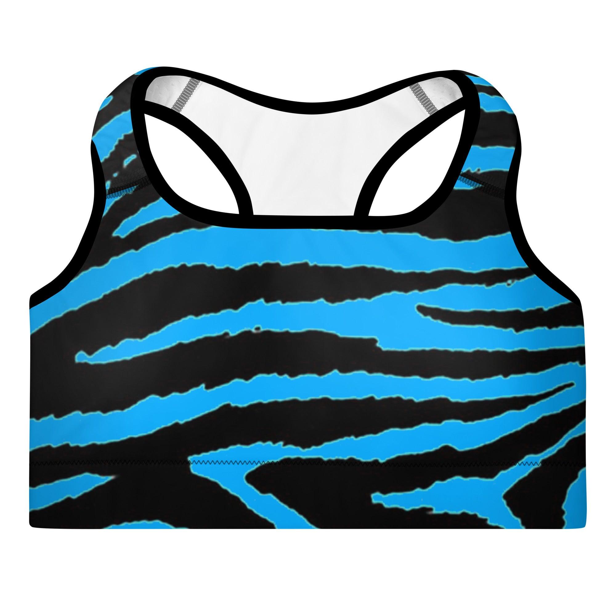 Gentle Blue Zebra Padded Sports Bra - Funfitti Apparel