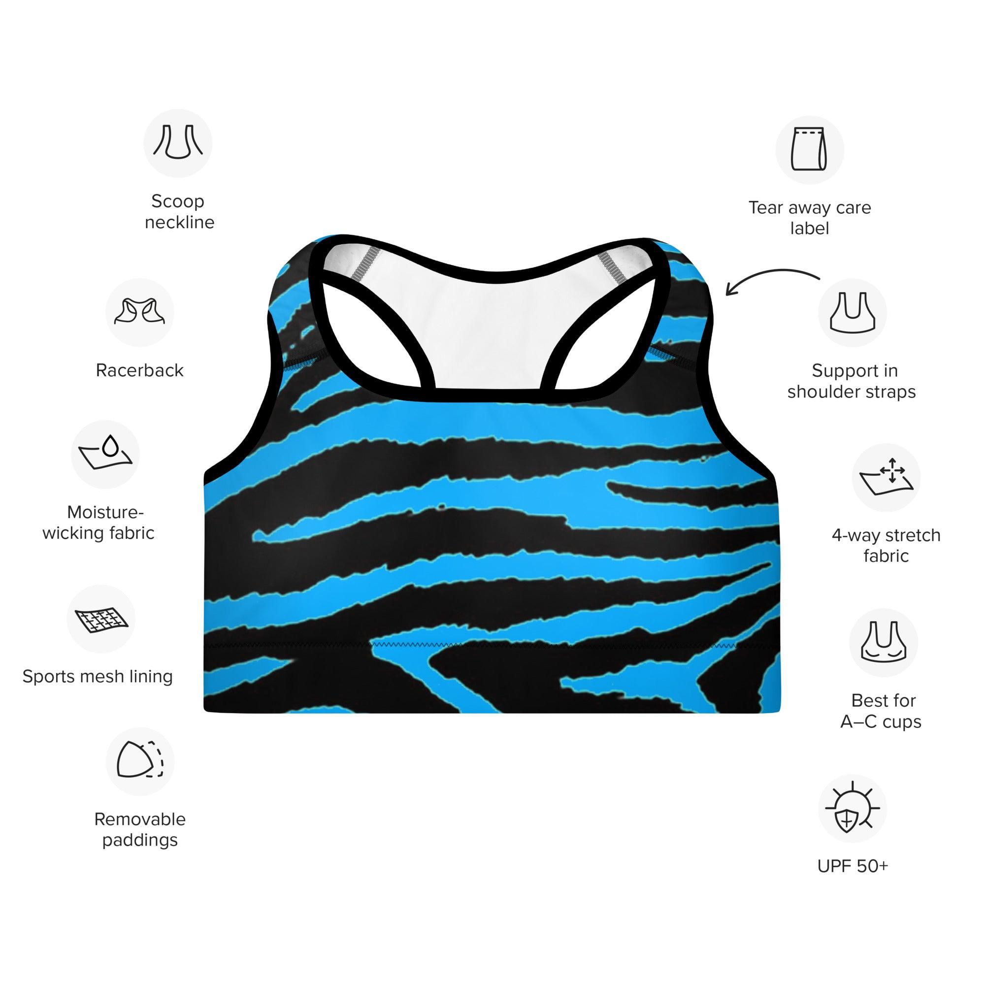 Gentle Blue Zebra Padded Sports Bra - Funfitti Apparel