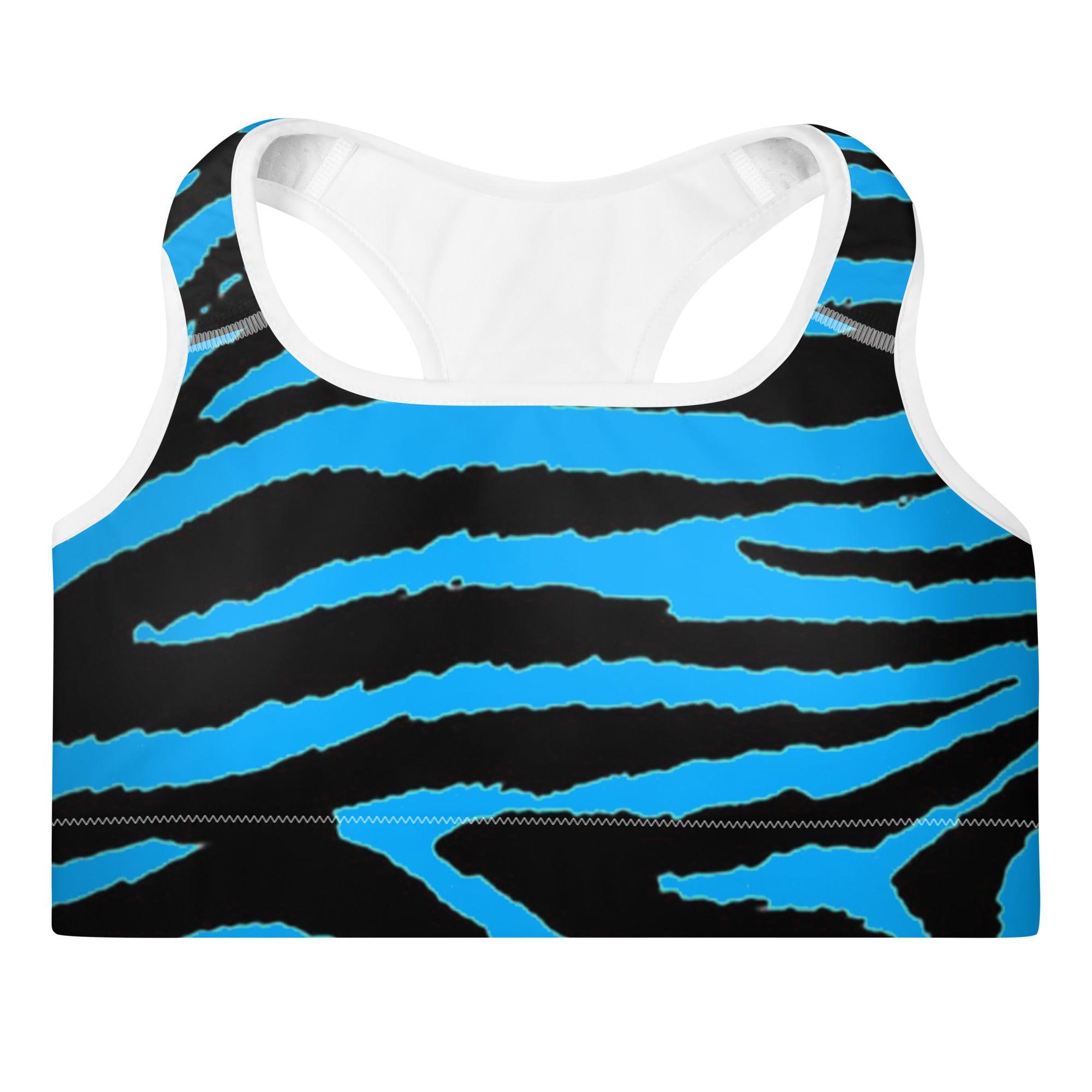 Gentle Blue Zebra Padded Sports Bra - Funfitti Apparel