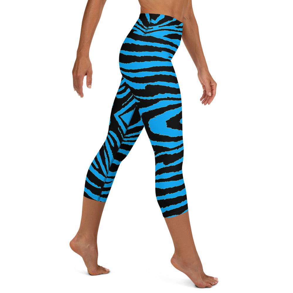 Gentle Blue Zebra Yoga Capri Leggings - Funfitti Apparel