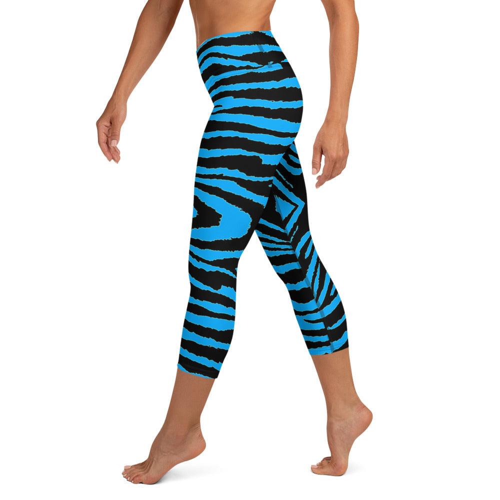 Gentle Blue Zebra Yoga Capri Leggings - Funfitti Apparel