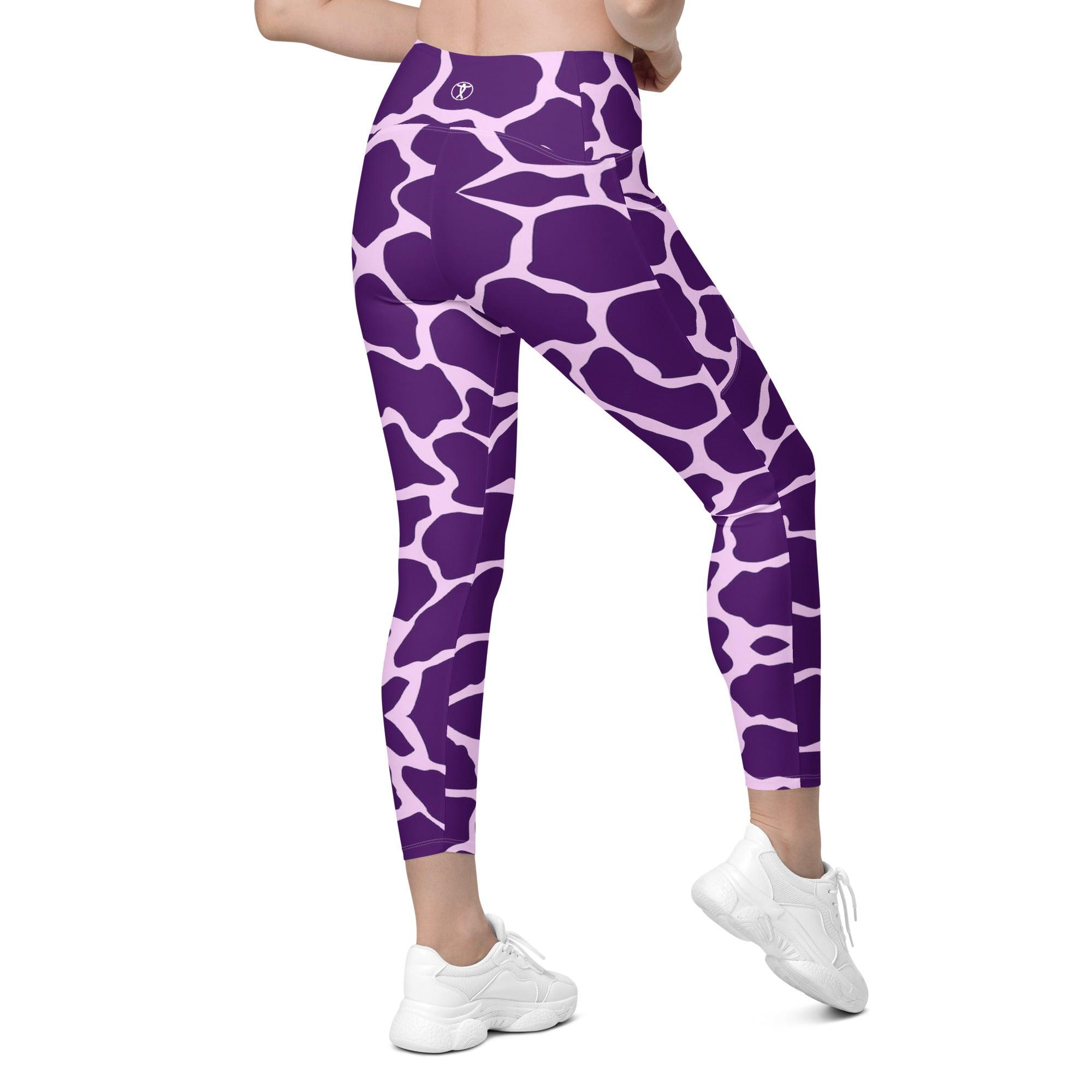 Gliding Purple Giraffe Leggings with pockets - Funfitti Apparel