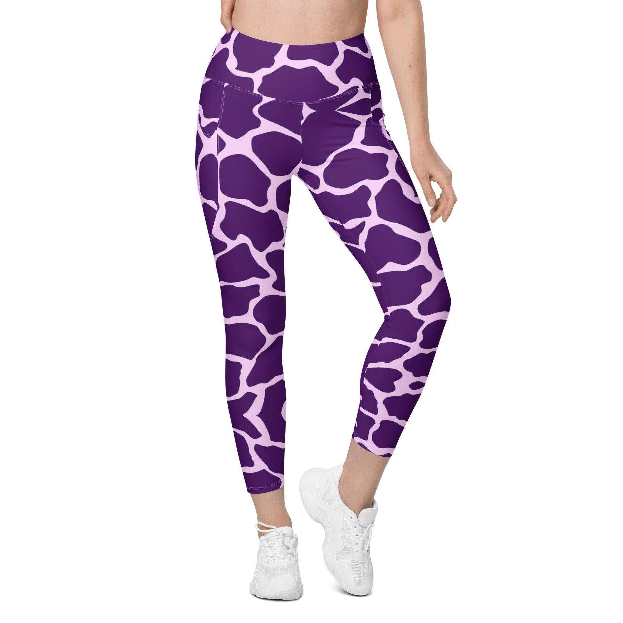 Gliding Purple Giraffe Leggings with pockets - Funfitti Apparel