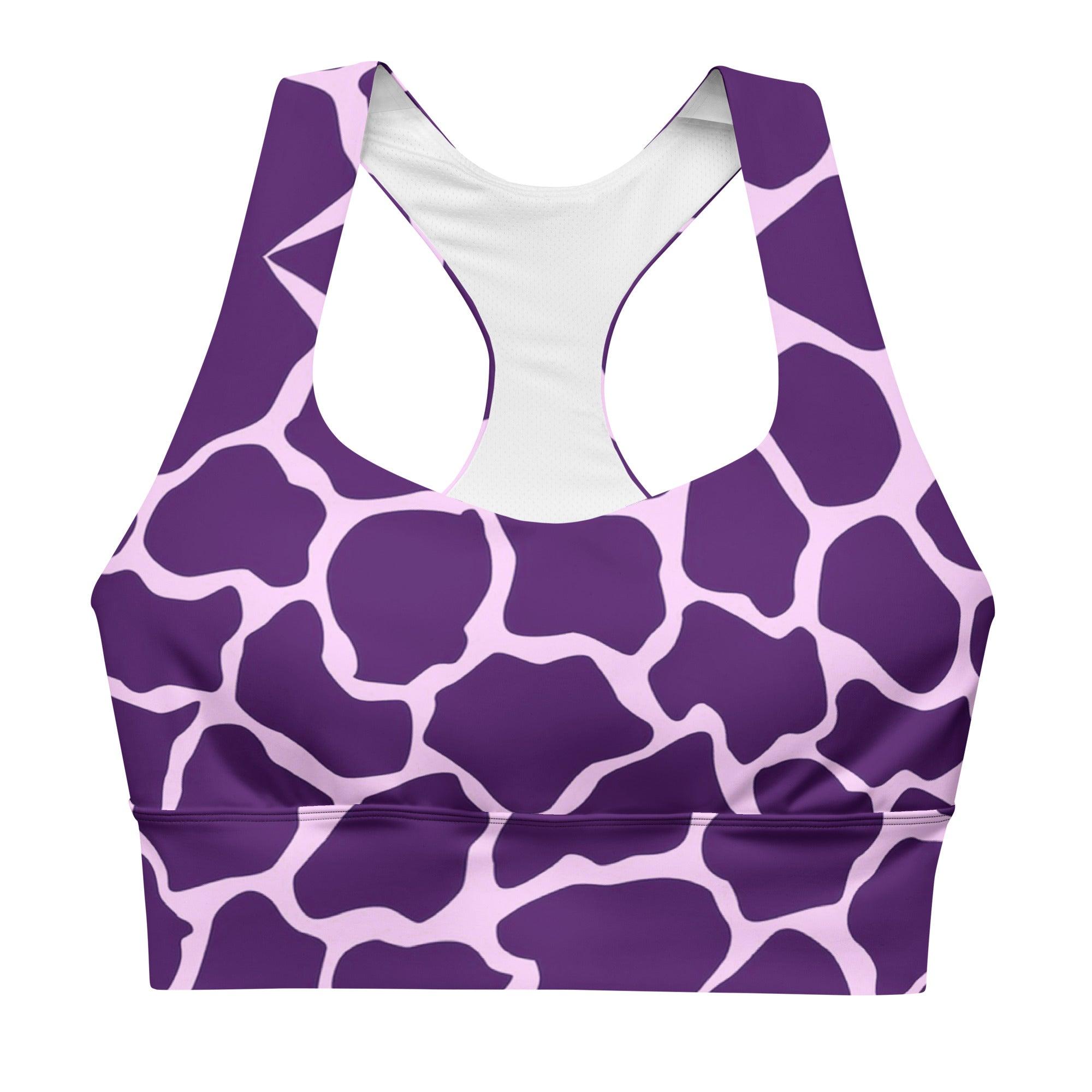 Gliding Purple Giraffe Longline sports bra - Funfitti Apparel