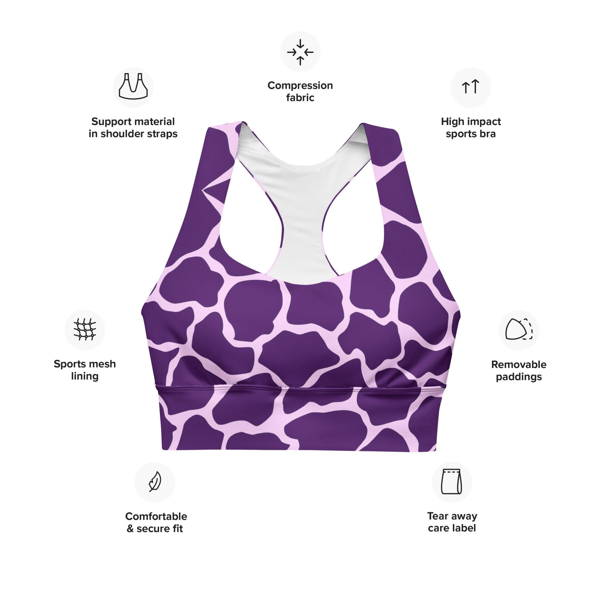 Gliding Purple Giraffe Longline sports bra - Funfitti Apparel