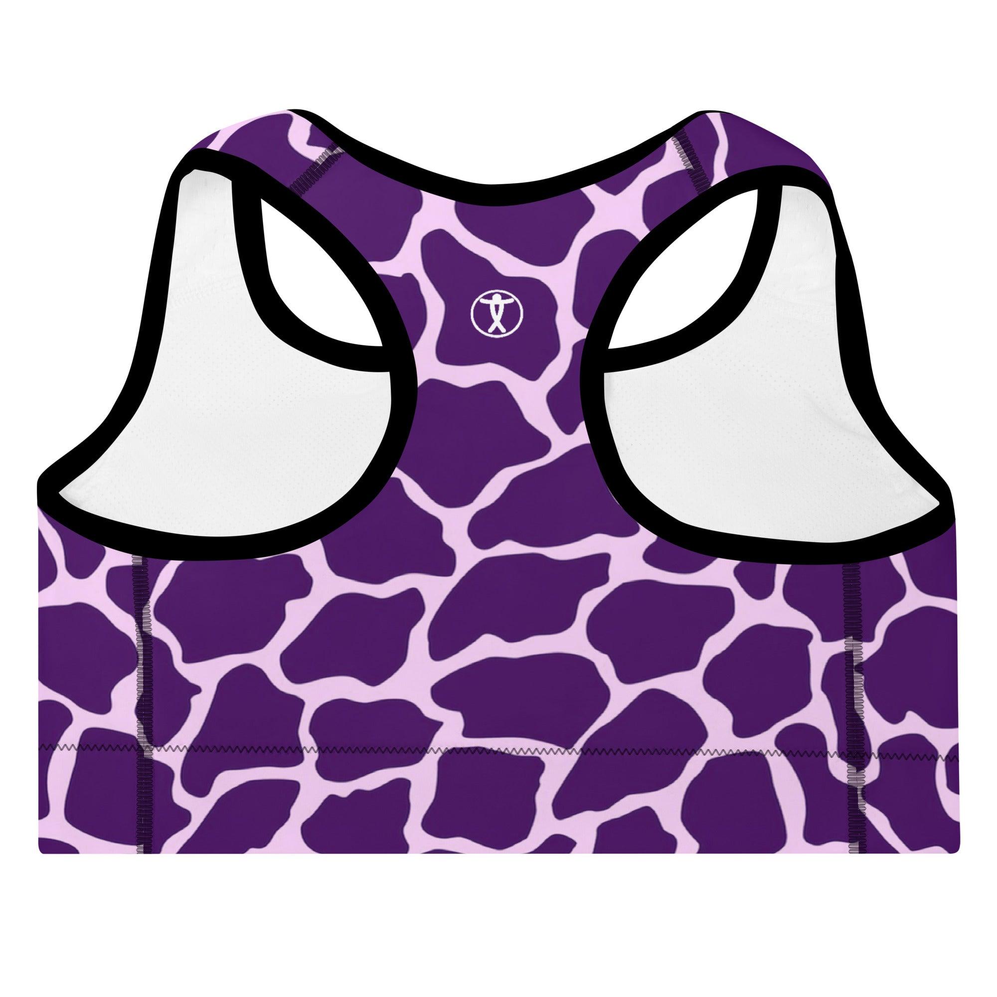 Gliding Purple Giraffe Padded Sports Bra - Funfitti Apparel