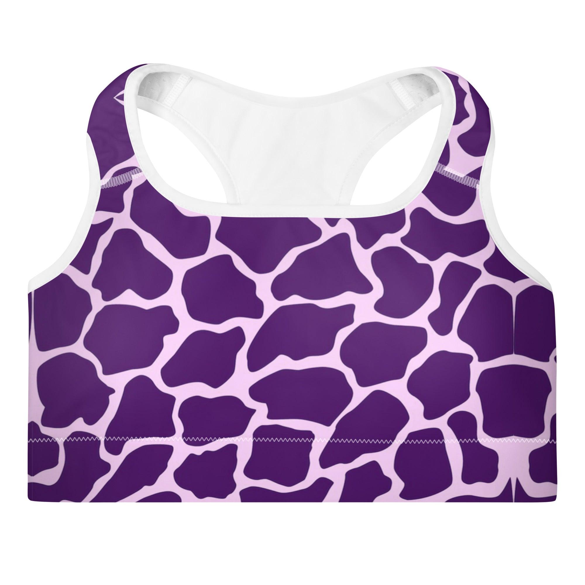 Gliding Purple Giraffe Padded Sports Bra - Funfitti Apparel