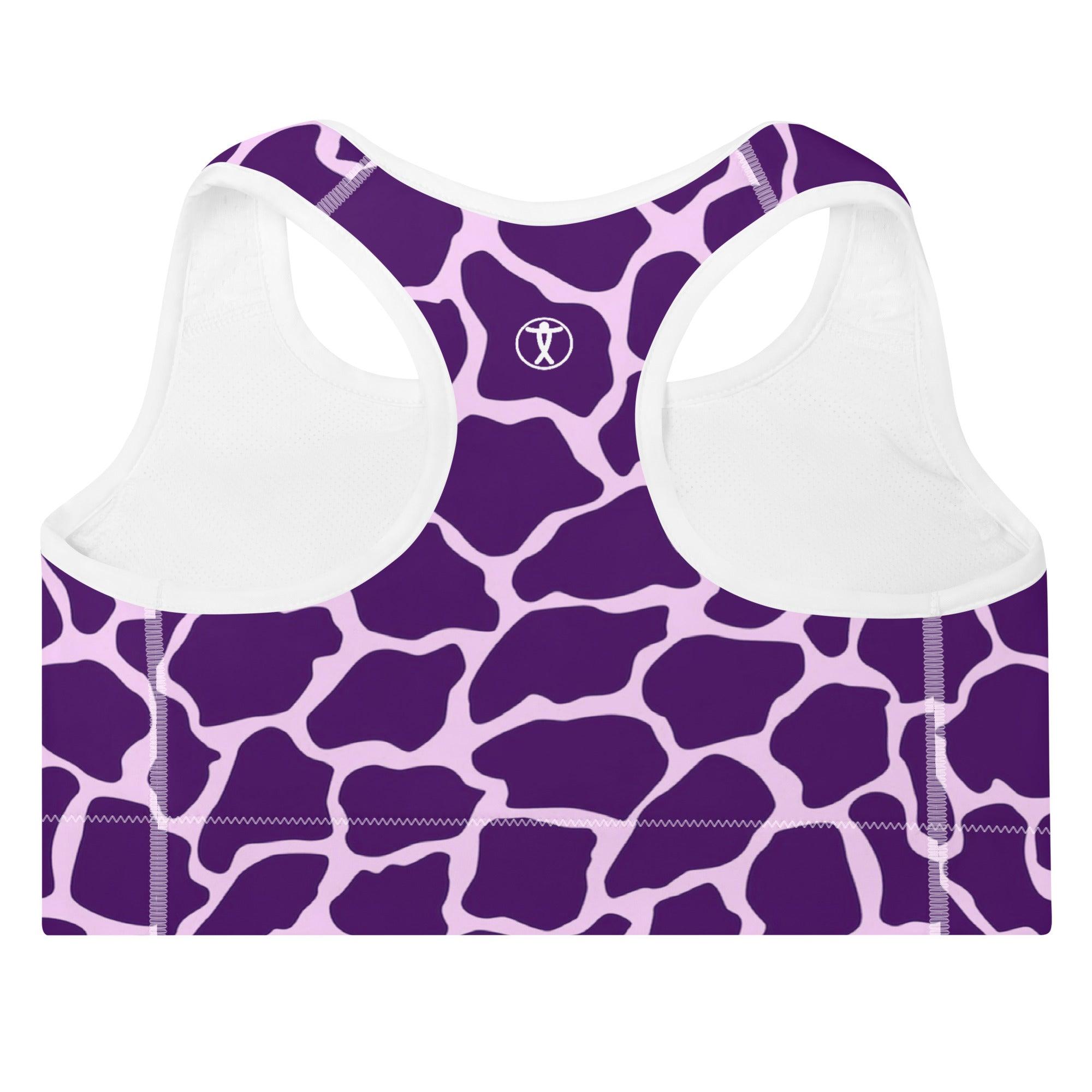 Gliding Purple Giraffe Padded Sports Bra - Funfitti Apparel