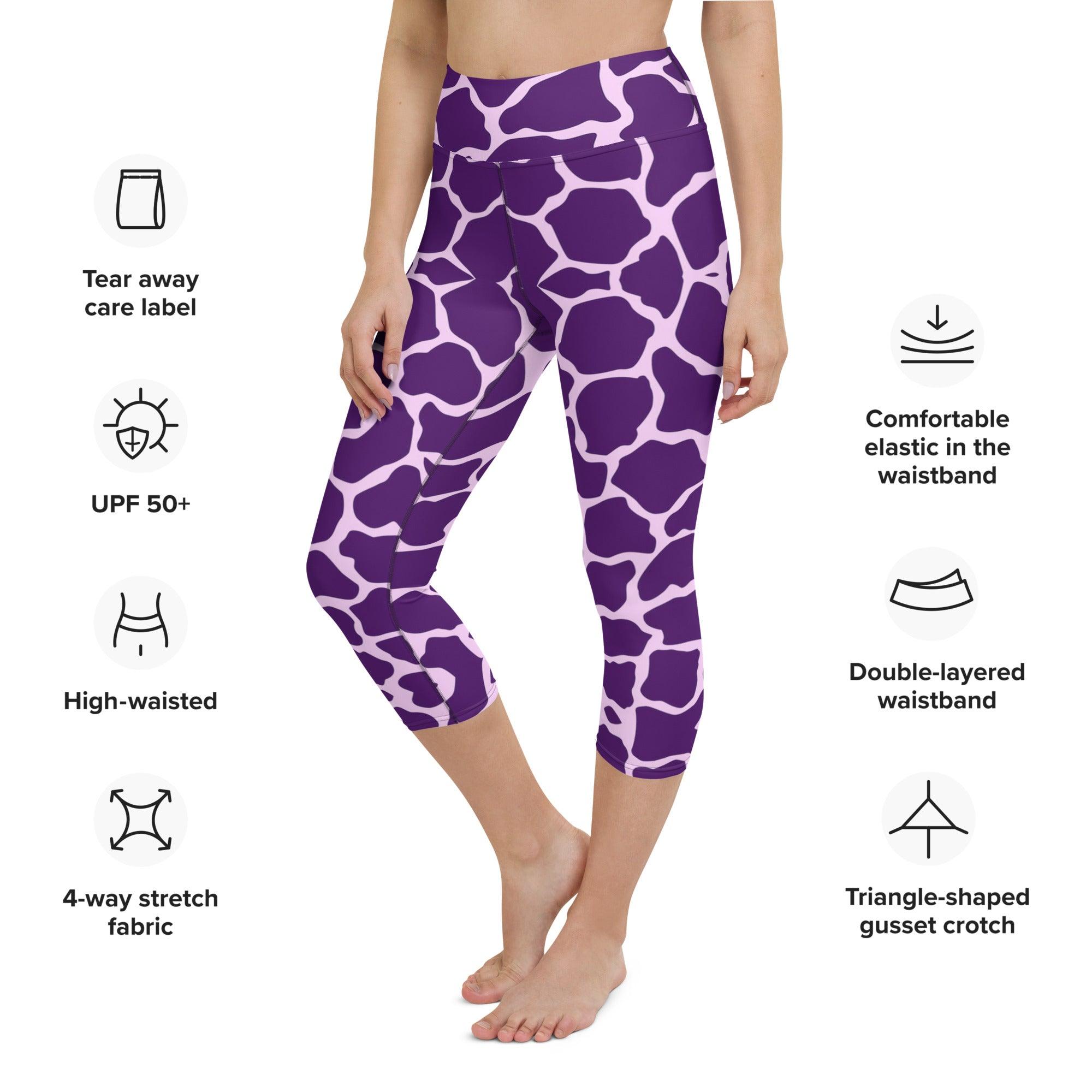 Gliding Purple Giraffe Yoga Capri Leggings - Funfitti Apparel