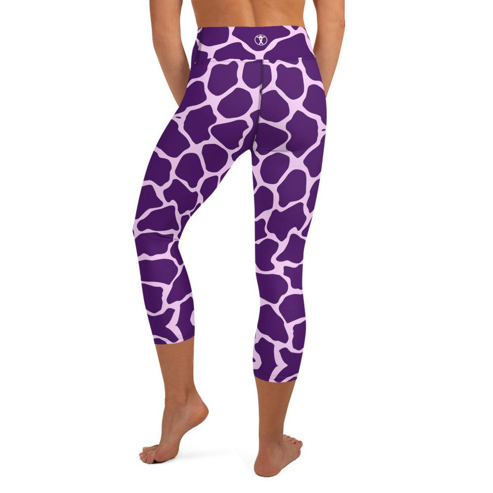 Gliding Purple Giraffe Yoga Capri Leggings - Funfitti Apparel