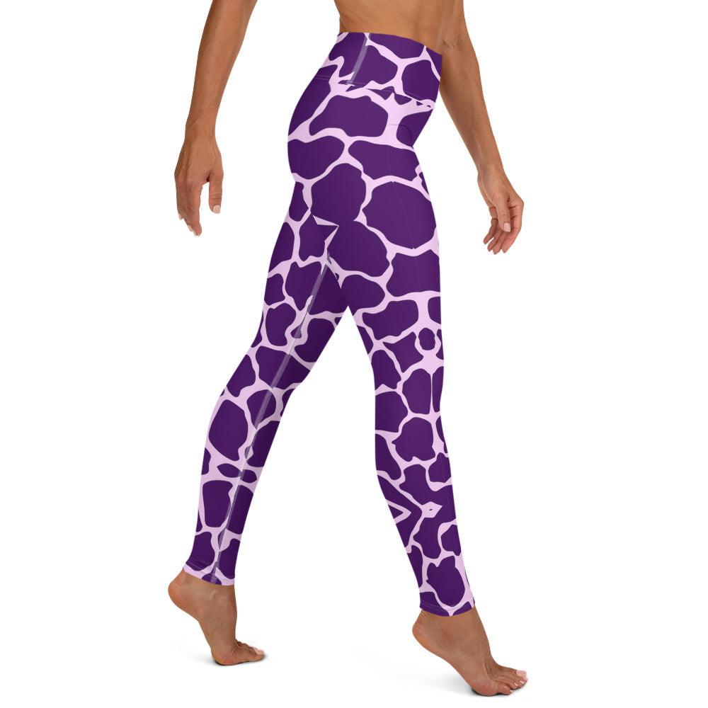 Gliding Purple Giraffe Yoga Leggings - Funfitti Apparel