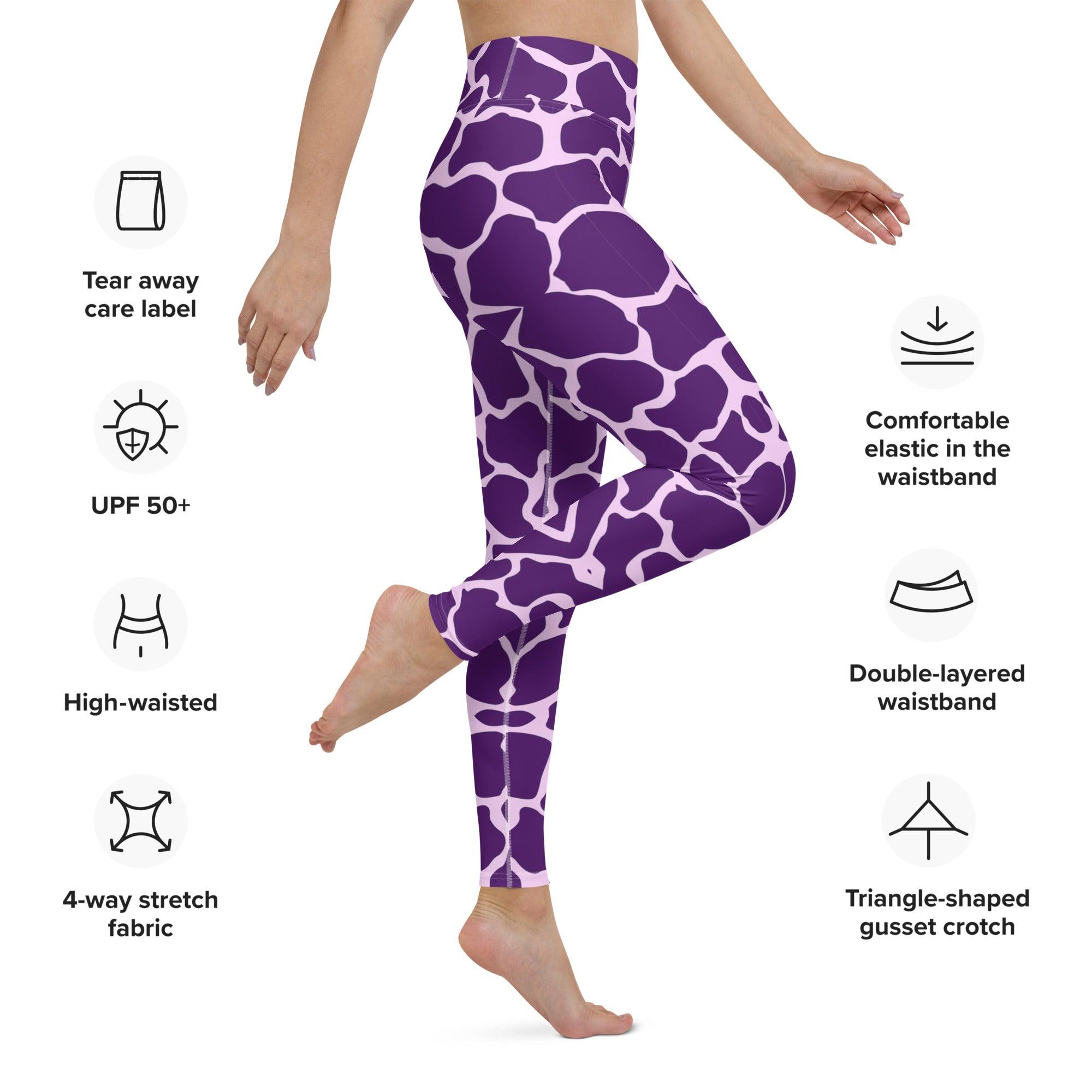 Gliding Purple Giraffe Yoga Leggings - Funfitti Apparel