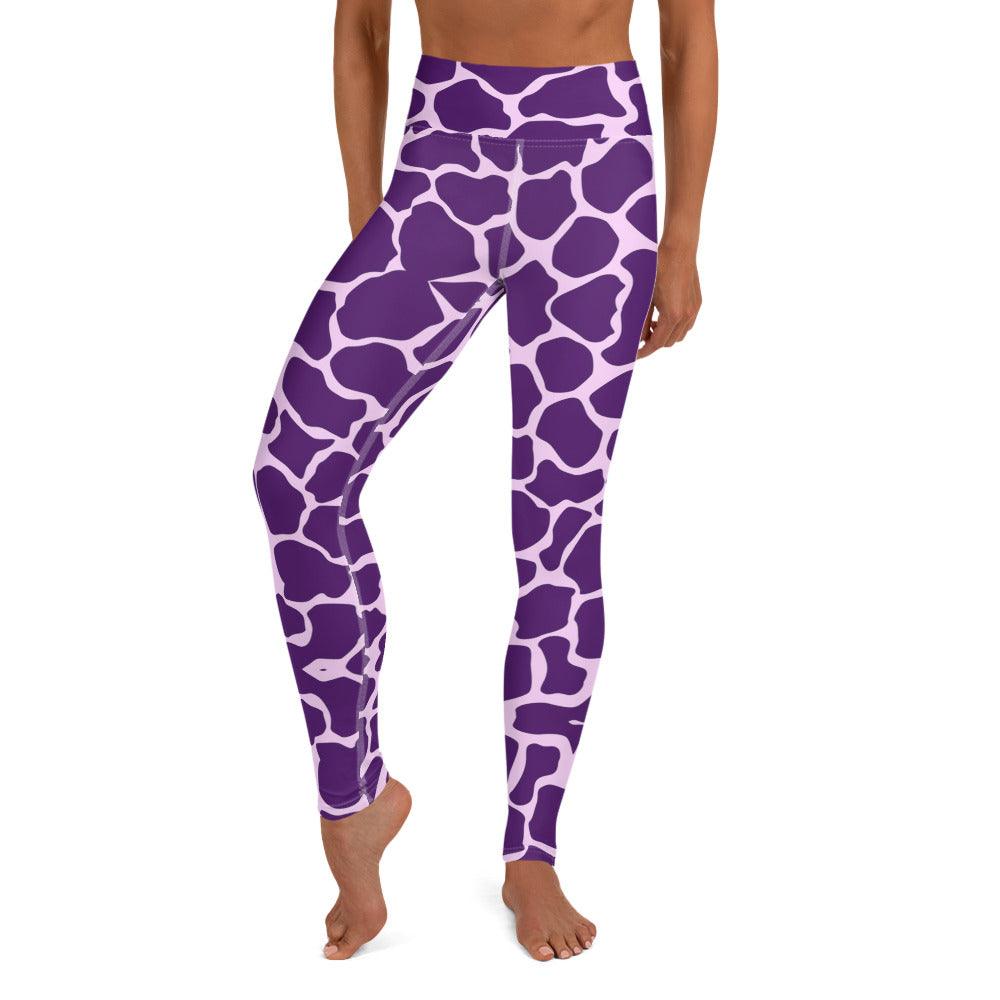 Gliding Purple Giraffe Yoga Leggings - Funfitti Apparel