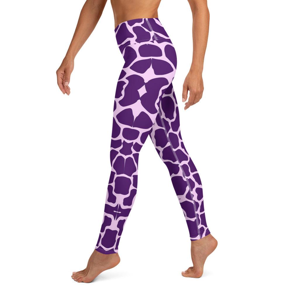 Gliding Purple Giraffe Yoga Leggings - Funfitti Apparel