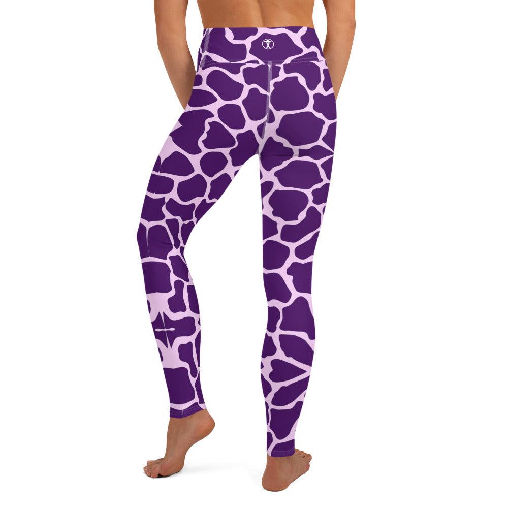 Gliding Purple Giraffe Yoga Leggings - Funfitti Apparel