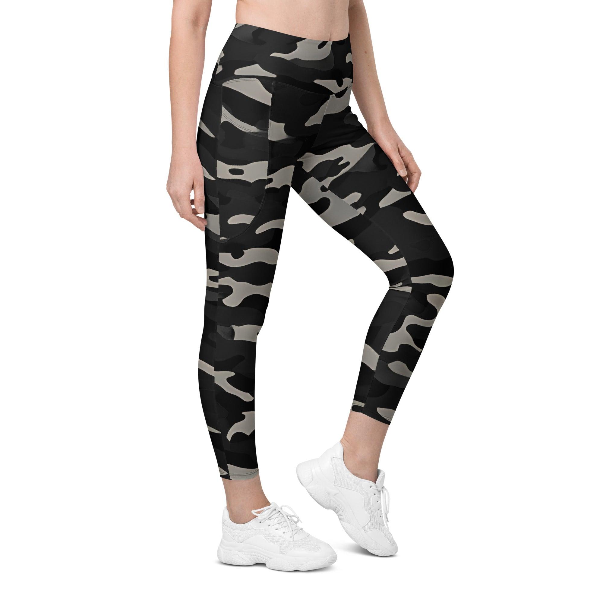 Gray and Red Camo Leggings With Pockets, Camo Leggings, Pocket