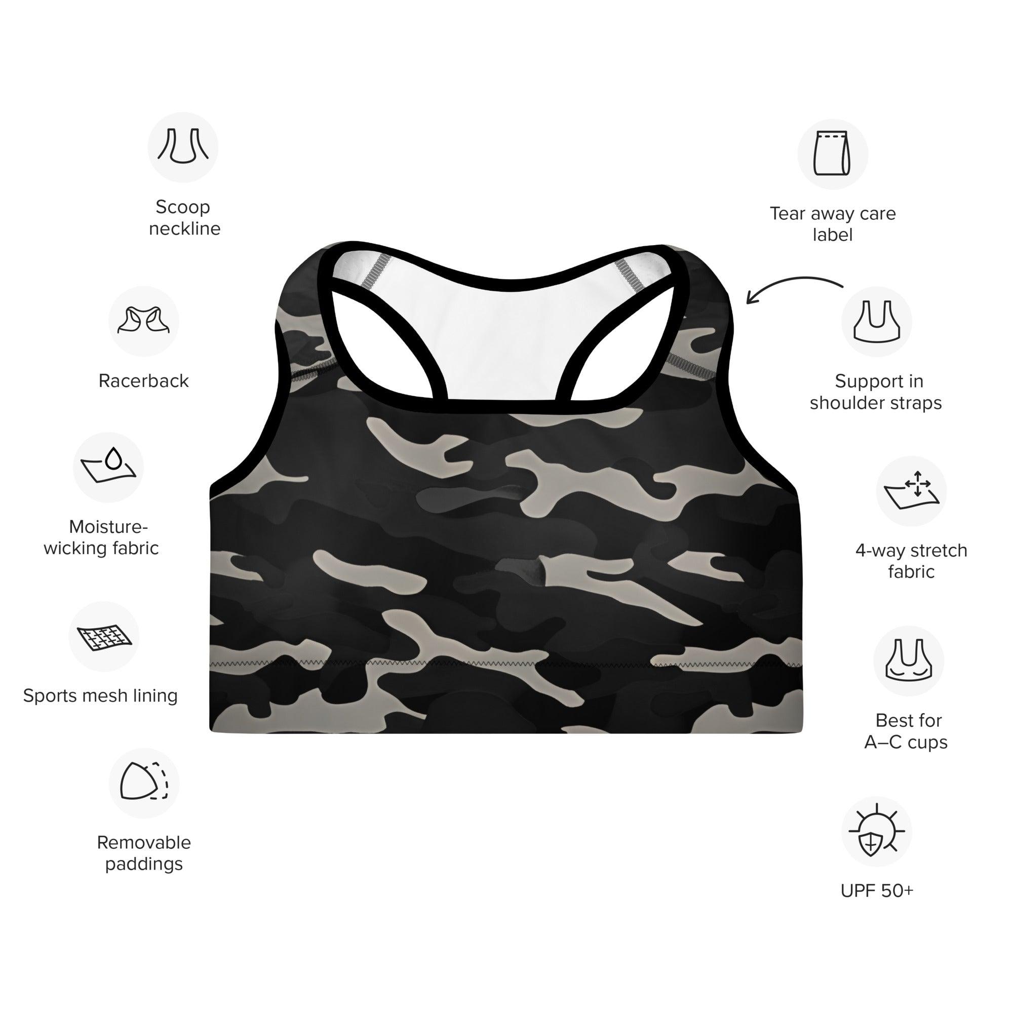 Gray Camo Padded Sports Bra - Funfitti Apparel