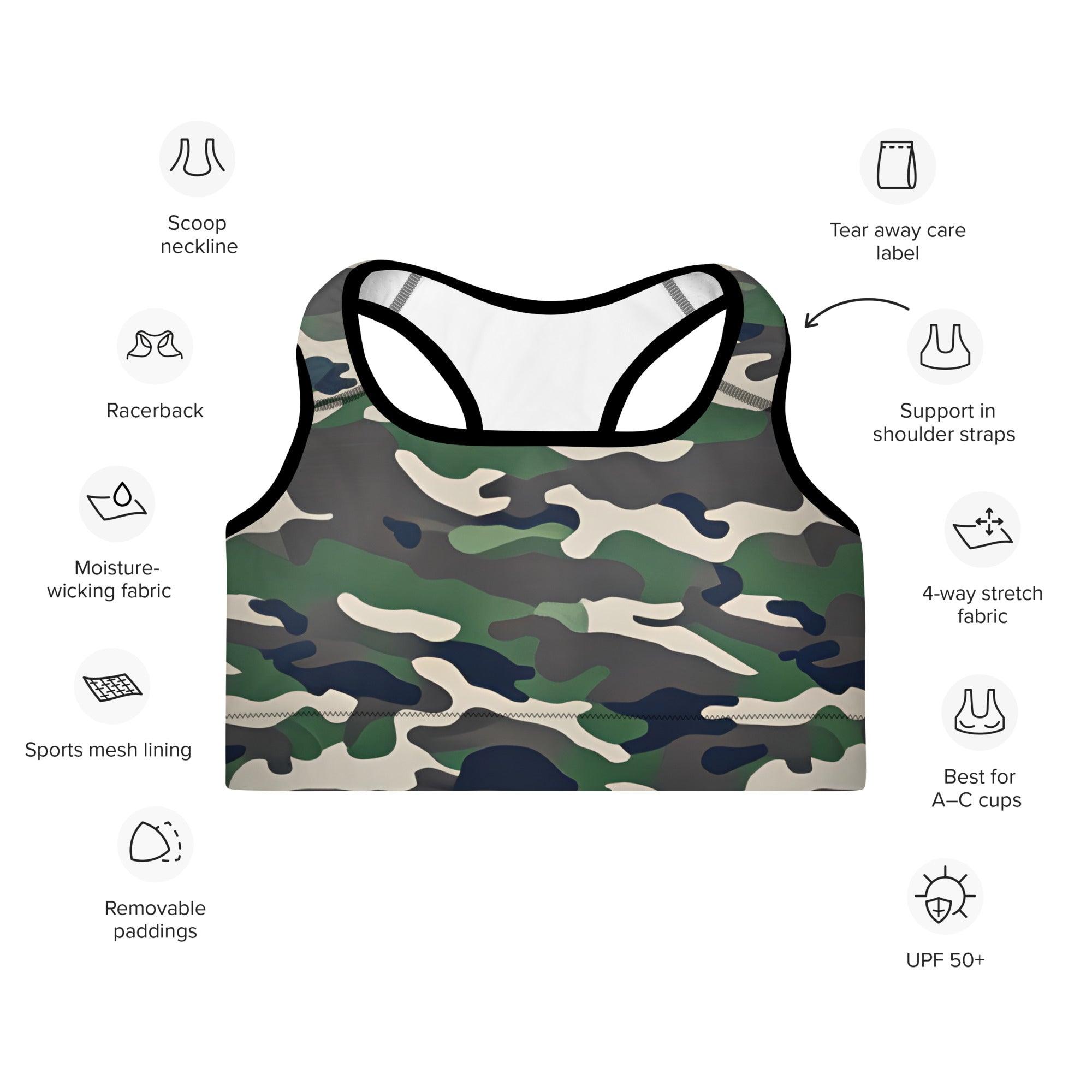 Green Camo Padded Sports Bra - Funfitti Apparel