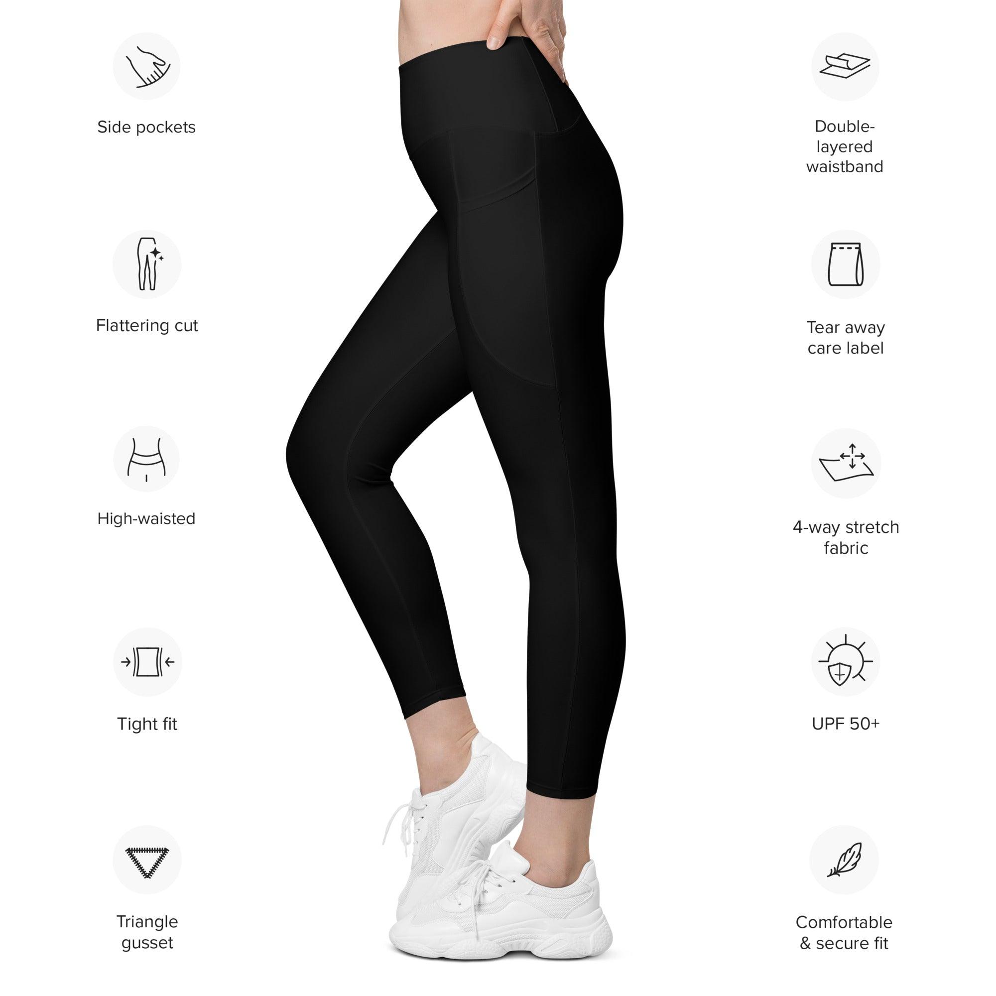 Pure Black Leggings with pockets - Funfitti Apparel