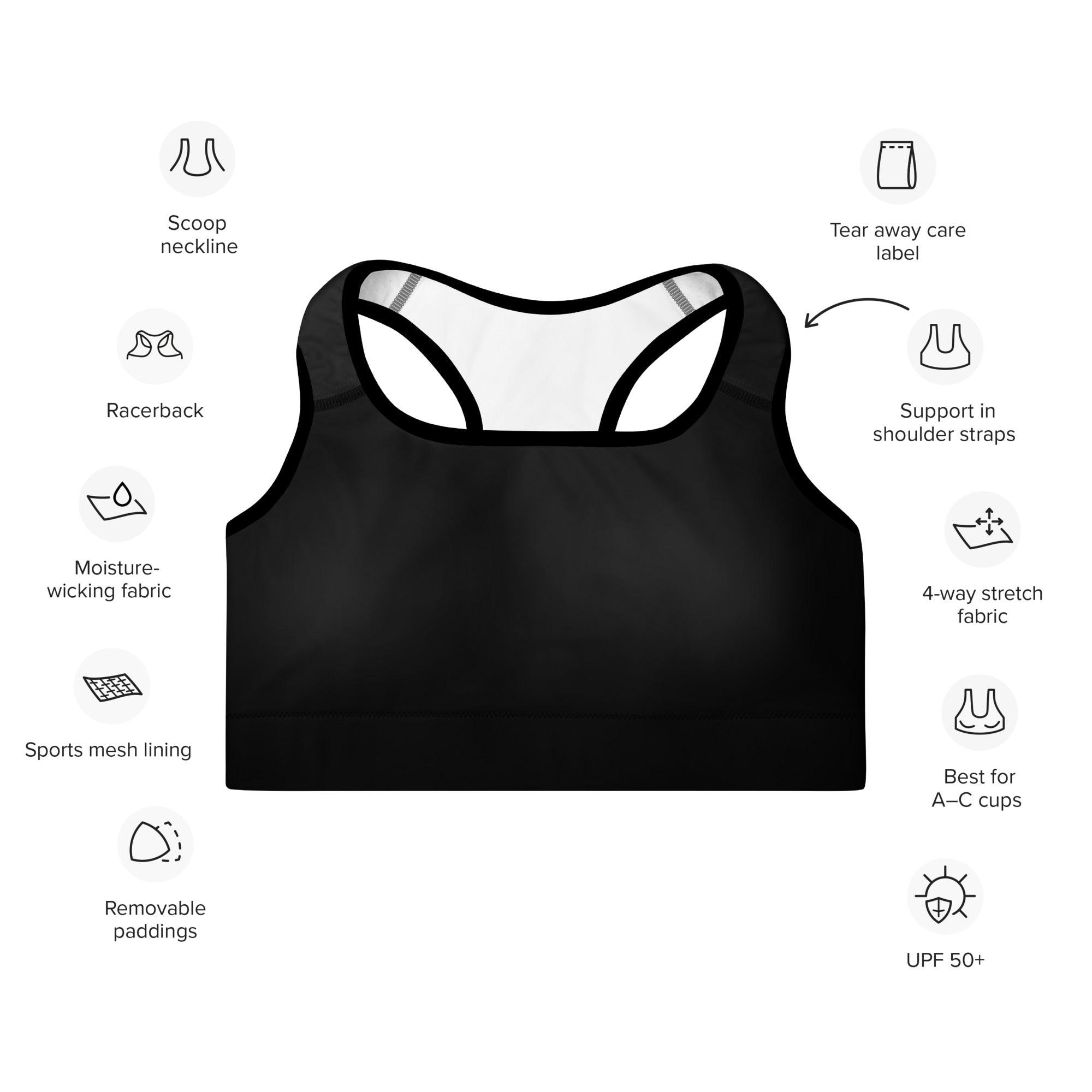 Pure Black Padded Sports Bra - Funfitti Apparel