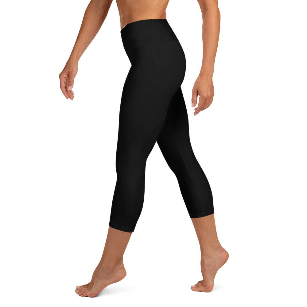 Pure Black Yoga Capri Leggings - Funfitti Apparel