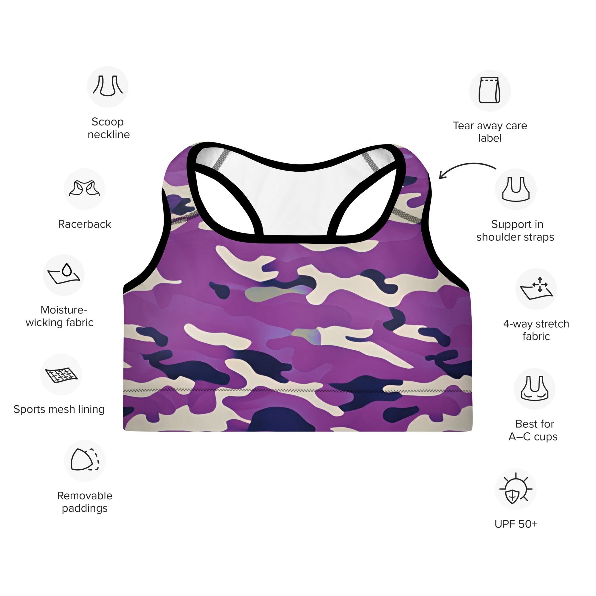 Purple Camo Padded Sports Bra - Funfitti Apparel