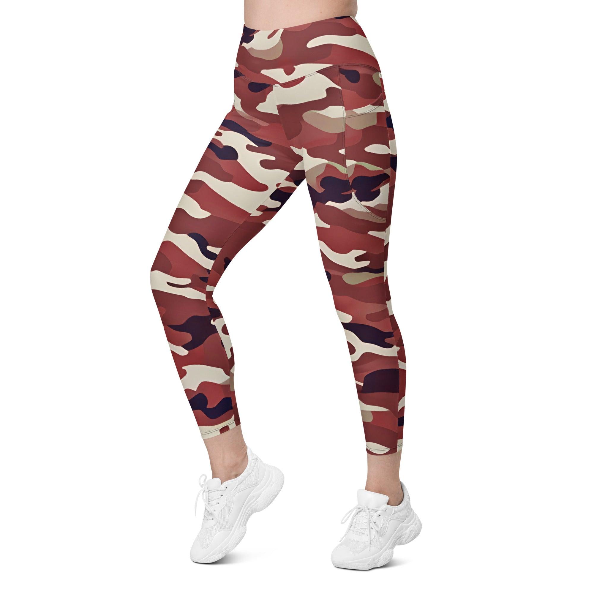 Red Camo Leggings with pockets - Funfitti Apparel