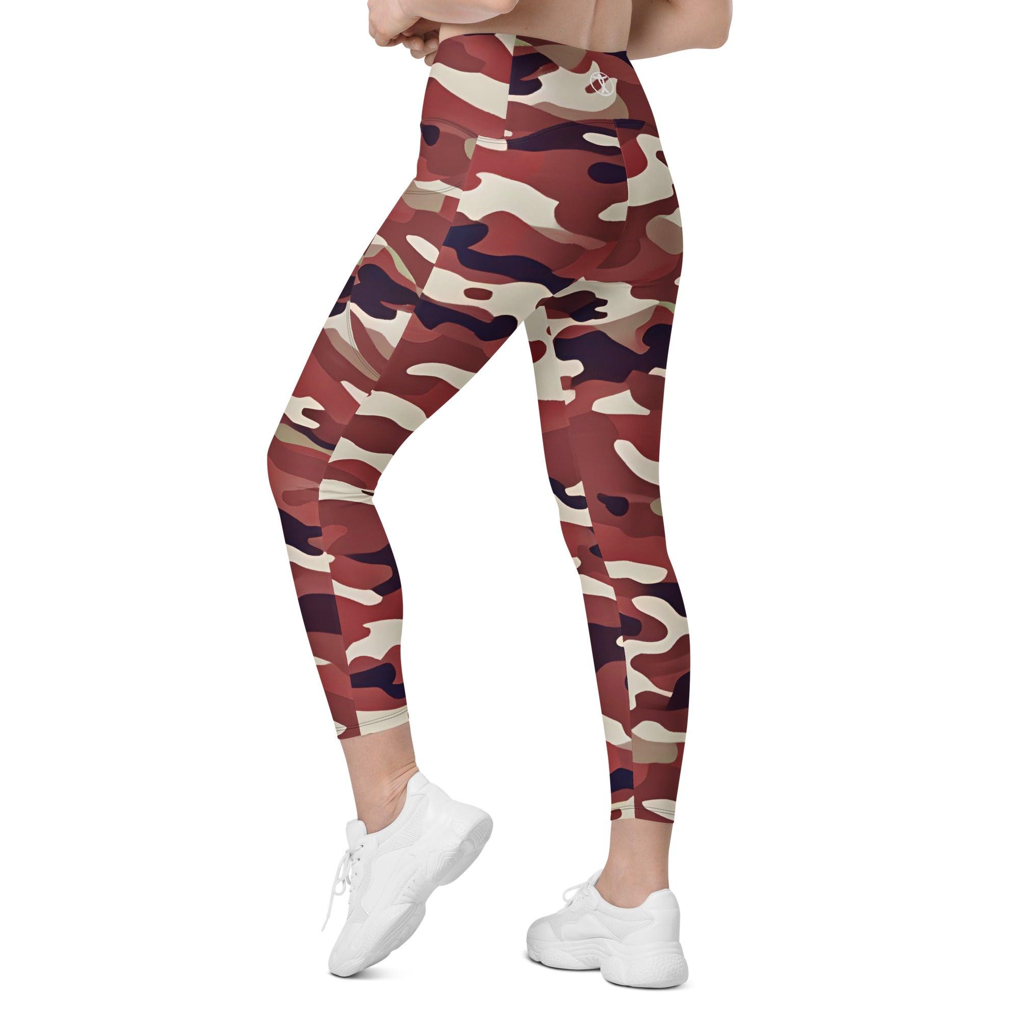 Red Camo Leggings with pockets - Funfitti Apparel