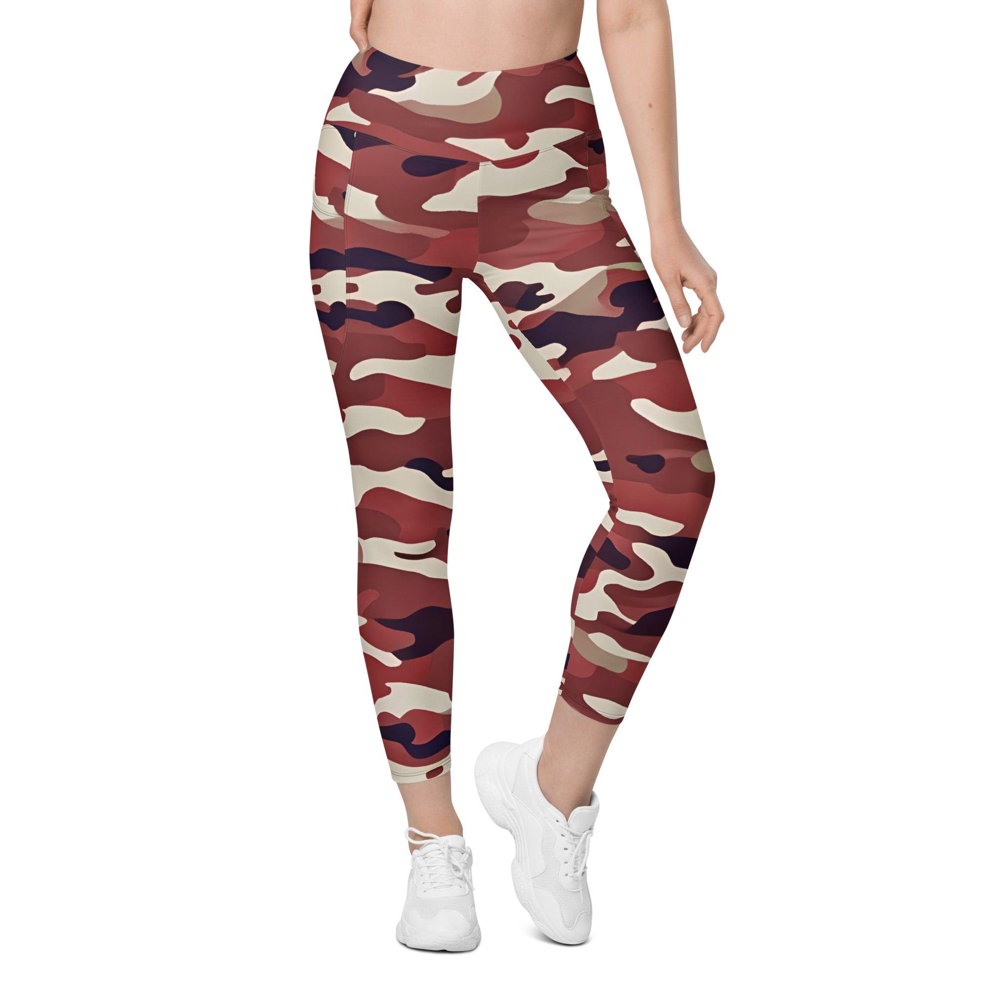 Red Camo Leggings with pockets - Funfitti Apparel