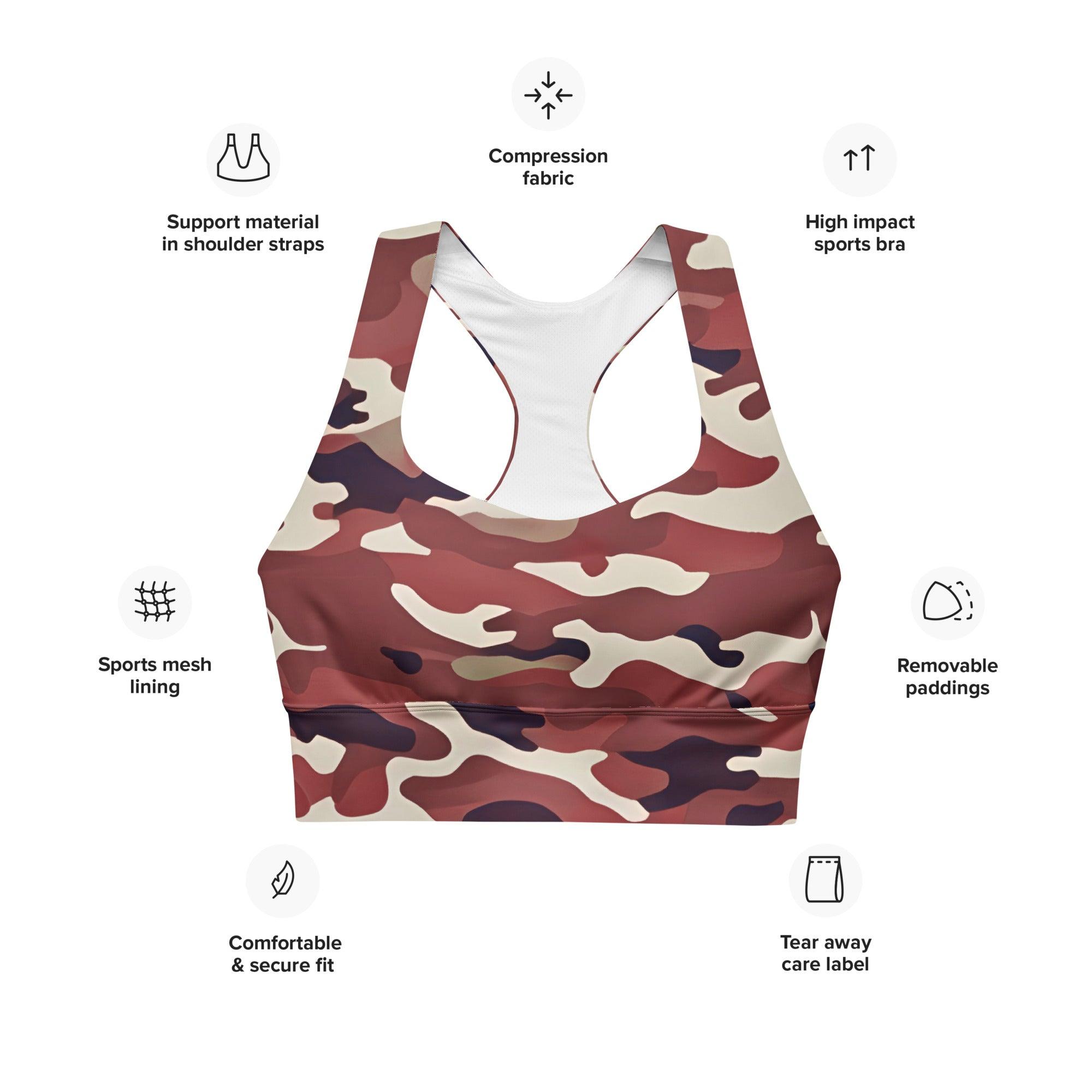 Red Camo Longline sports bra - Funfitti Apparel