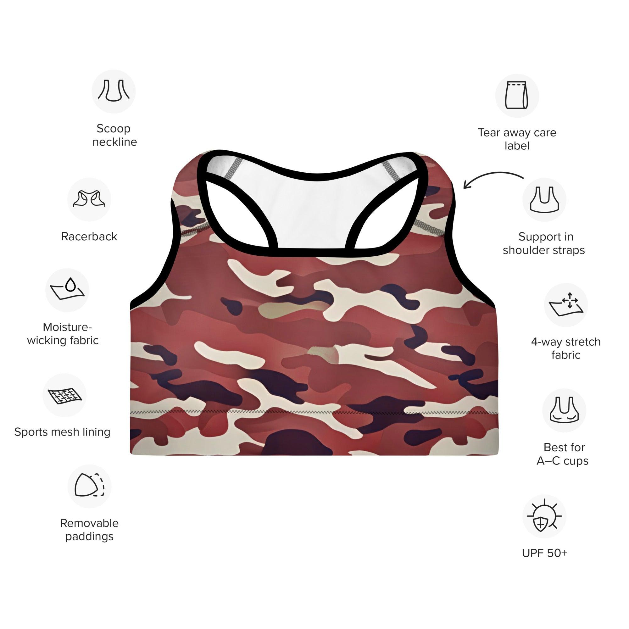 Red Camo Padded Sports Bra - Funfitti Apparel