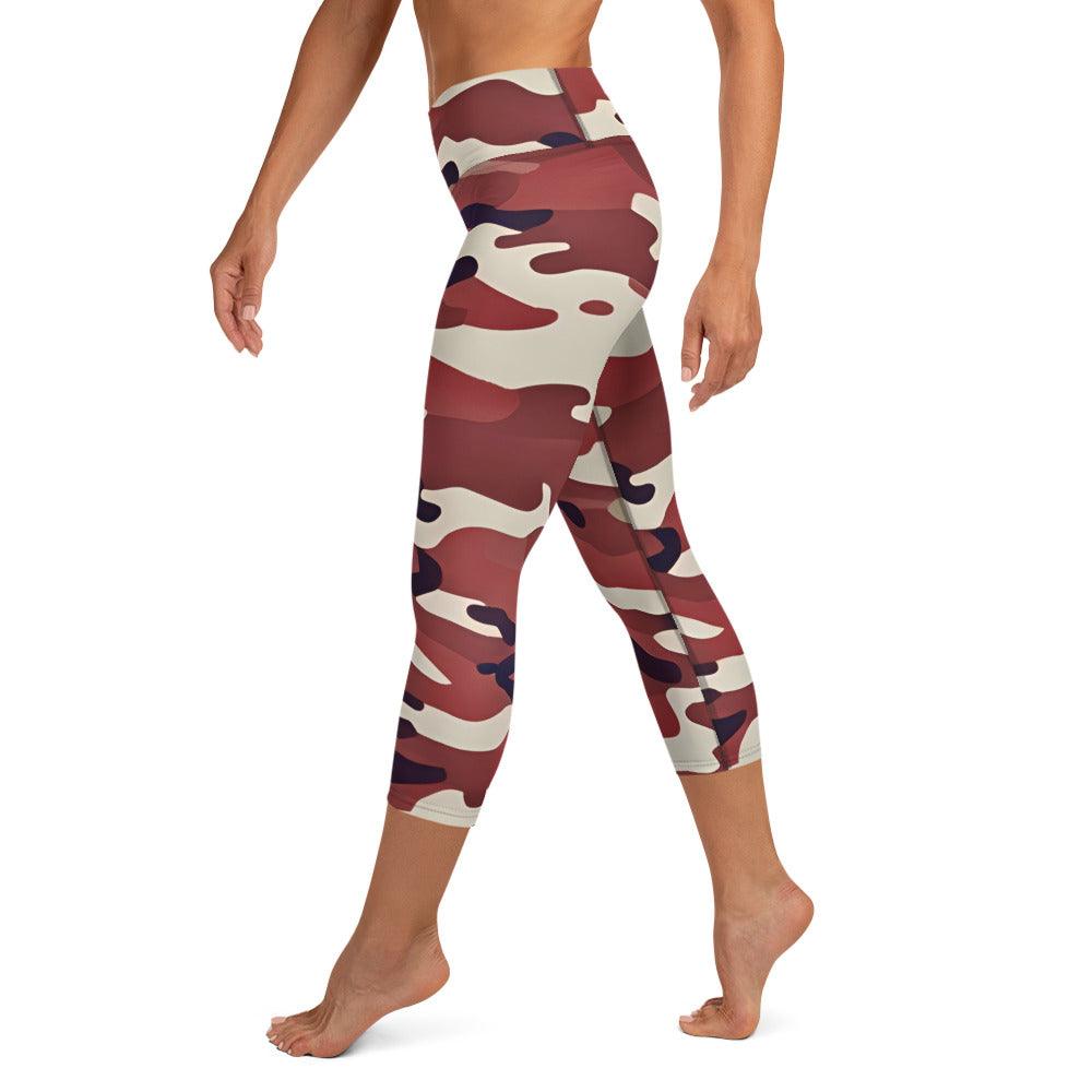 Red Camo Yoga Capri Leggings - Funfitti Apparel