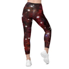 Red Starry Galaxy Leggings with pockets - Funfitti Apparel