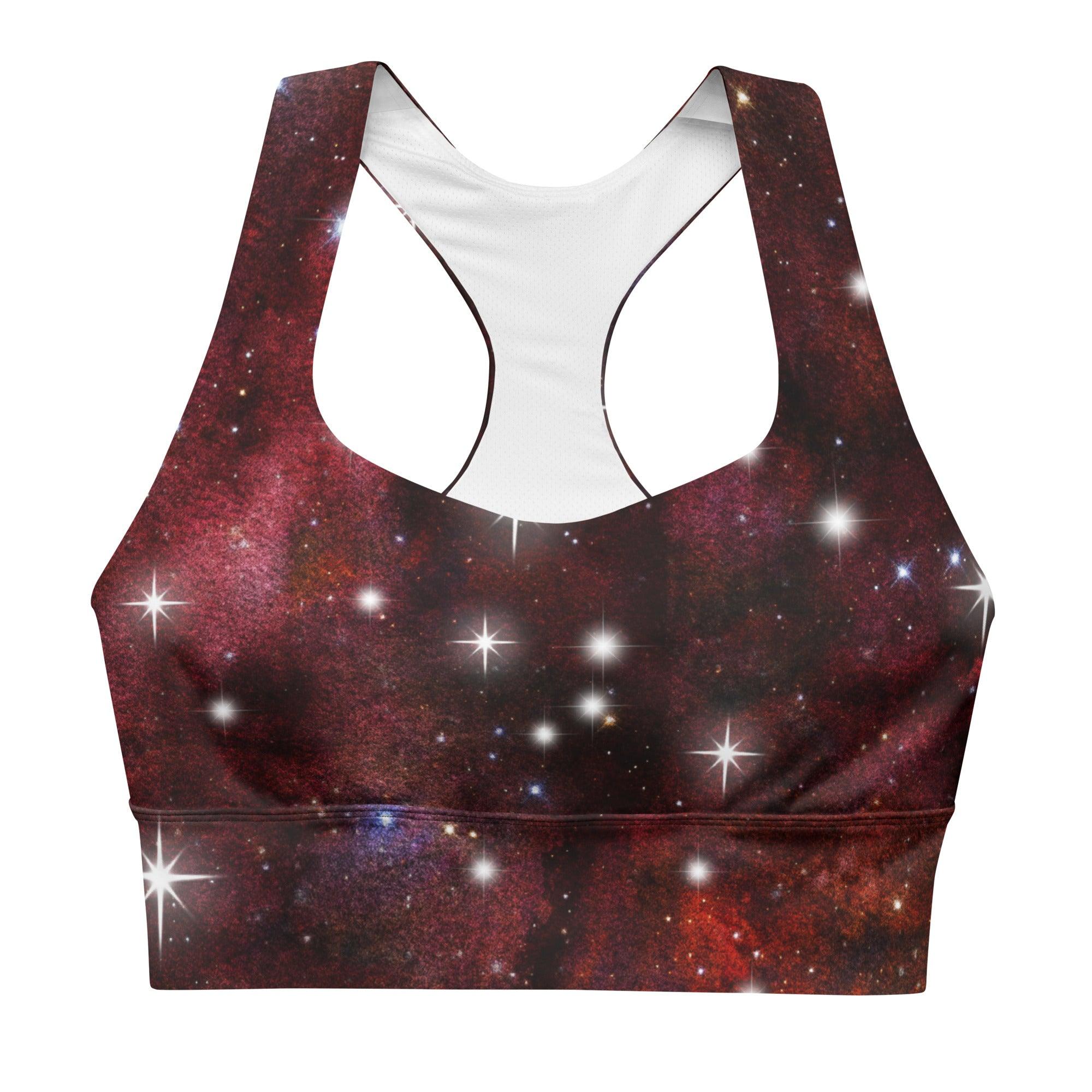 Red Starry Galaxy Longline sports bra - Funfitti Apparel