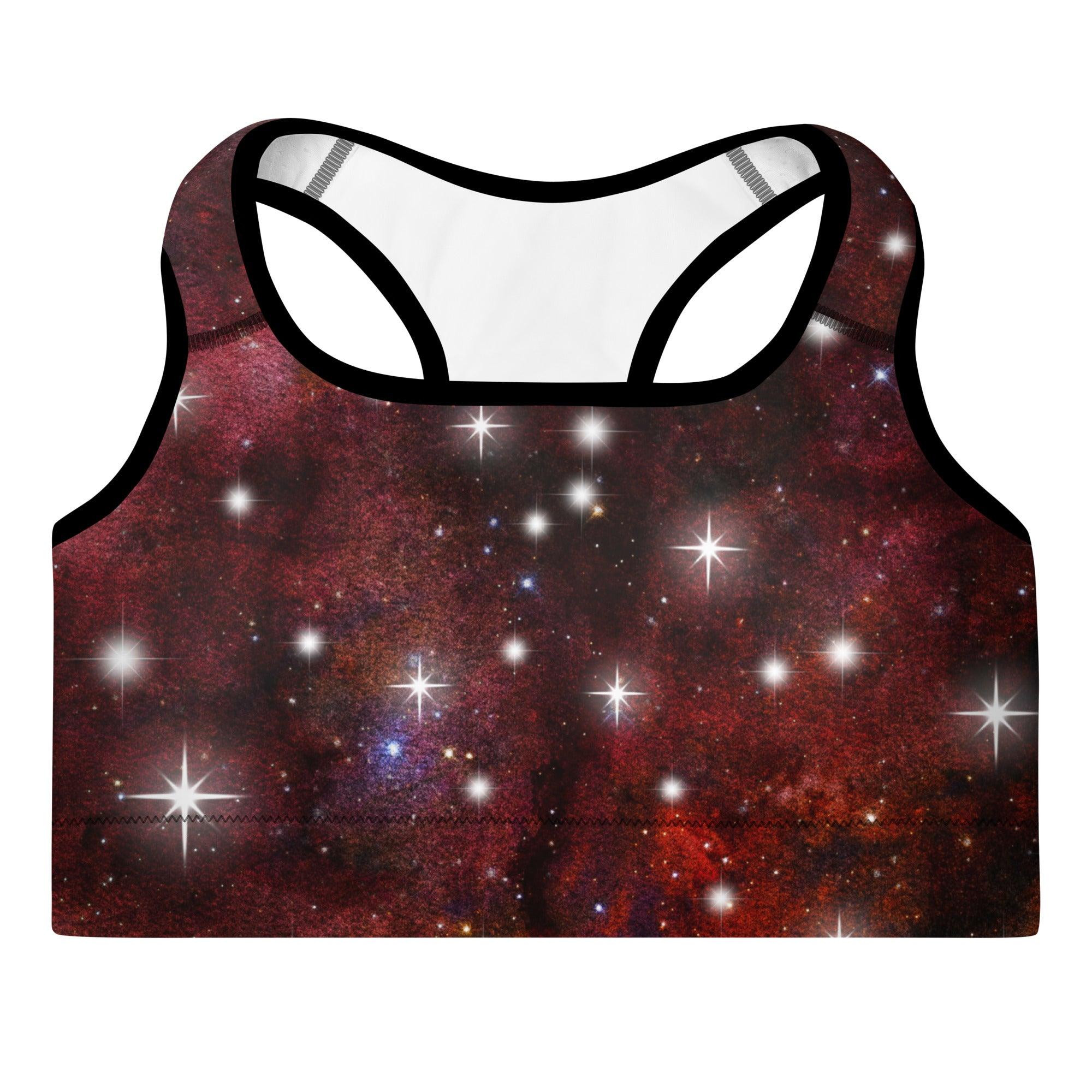 Red Starry Galaxy Padded Sports Bra - Funfitti Apparel