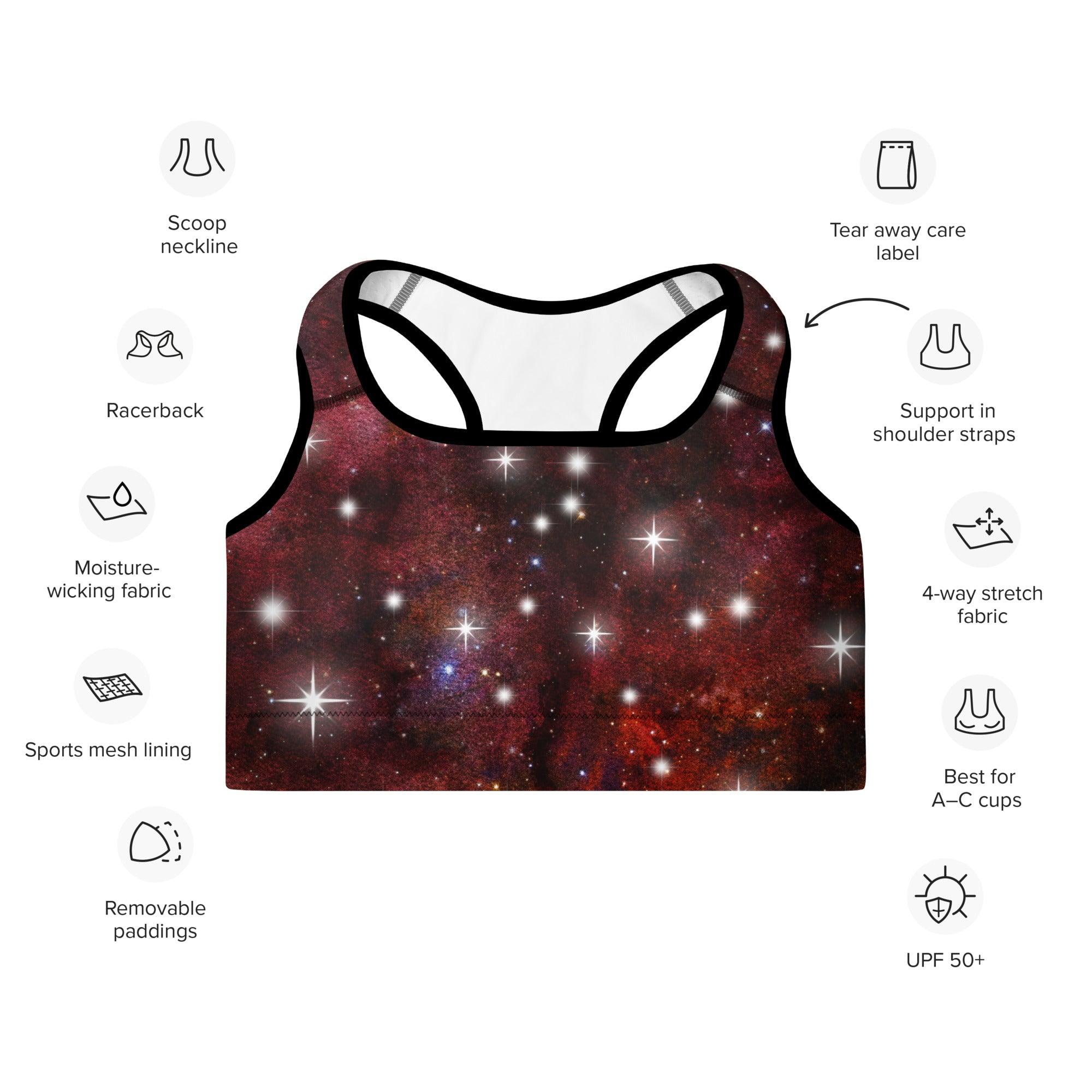 Red Starry Galaxy Padded Sports Bra - Funfitti Apparel