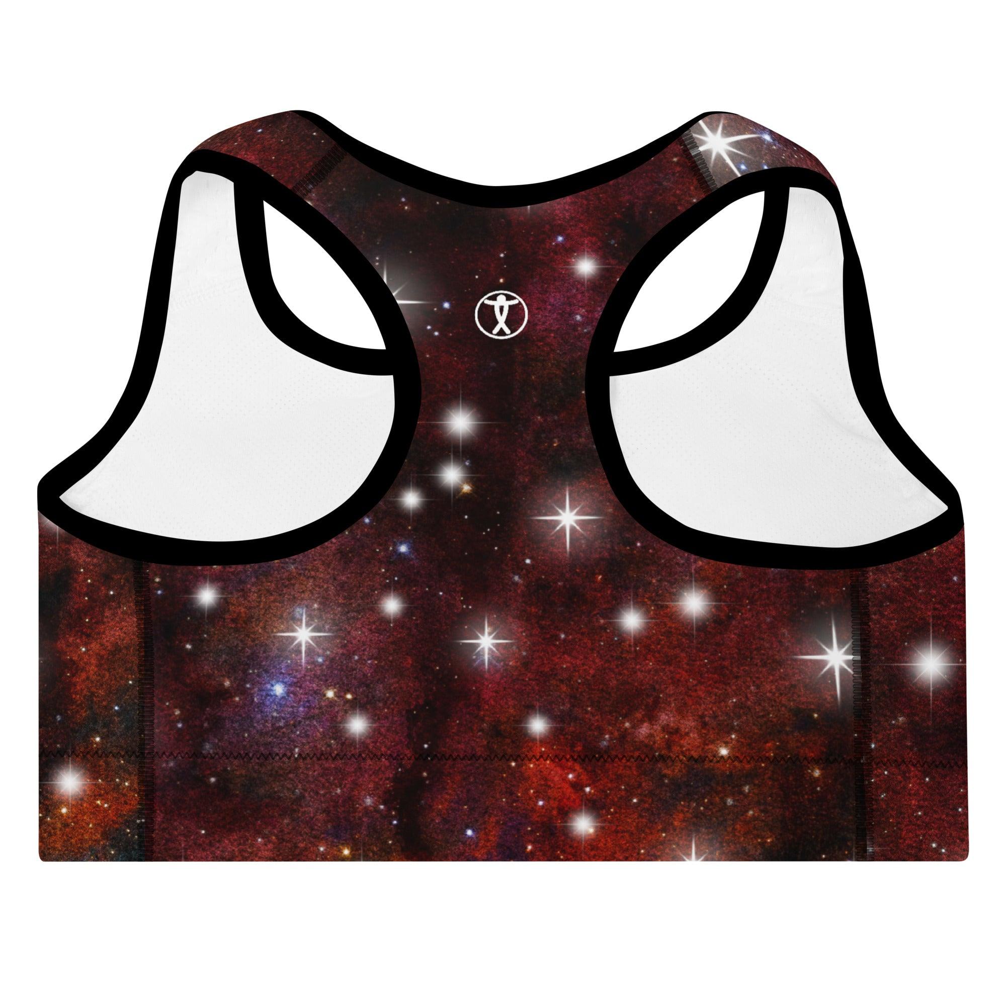 Red Starry Galaxy Padded Sports Bra - Funfitti Apparel