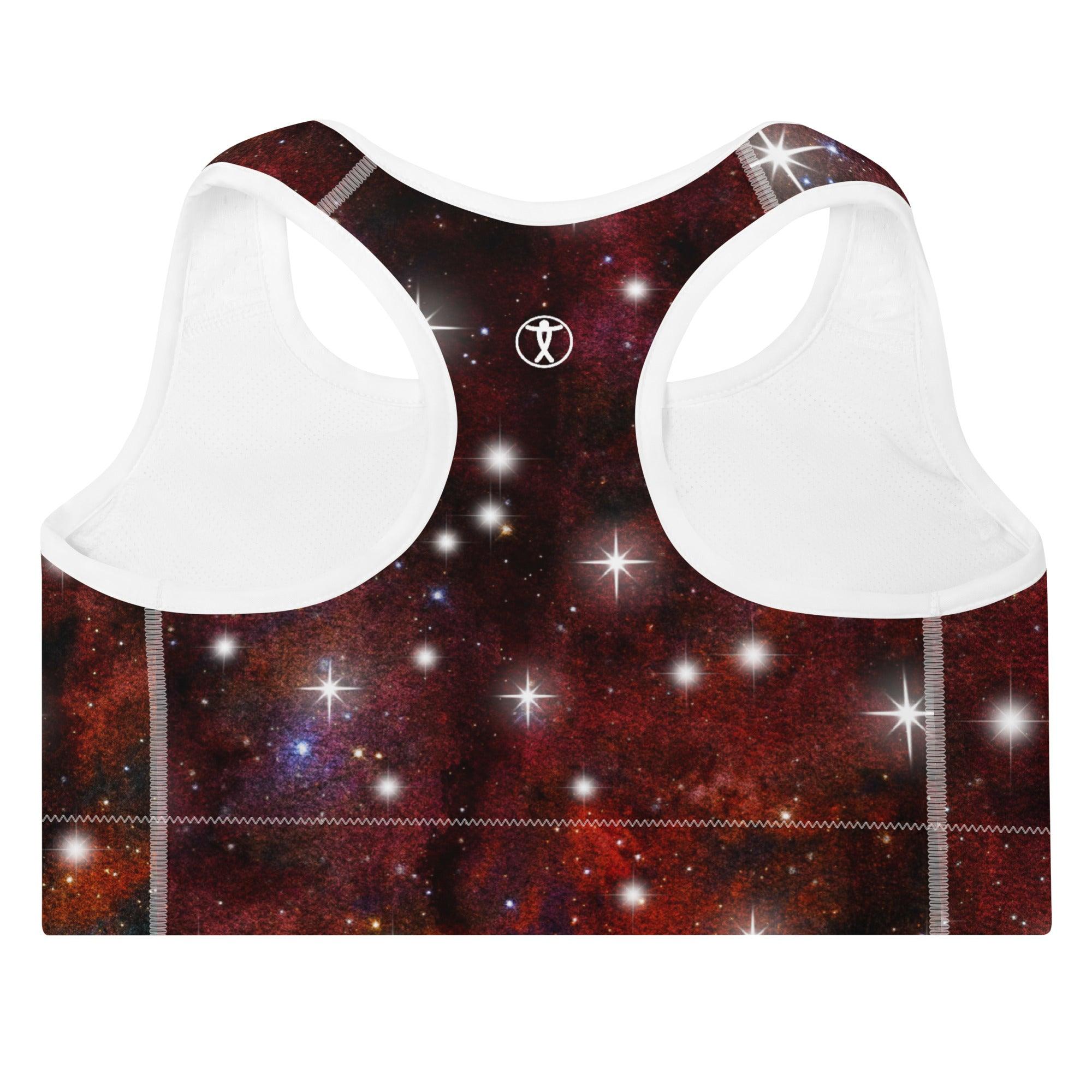 Red Starry Galaxy Padded Sports Bra - Funfitti Apparel