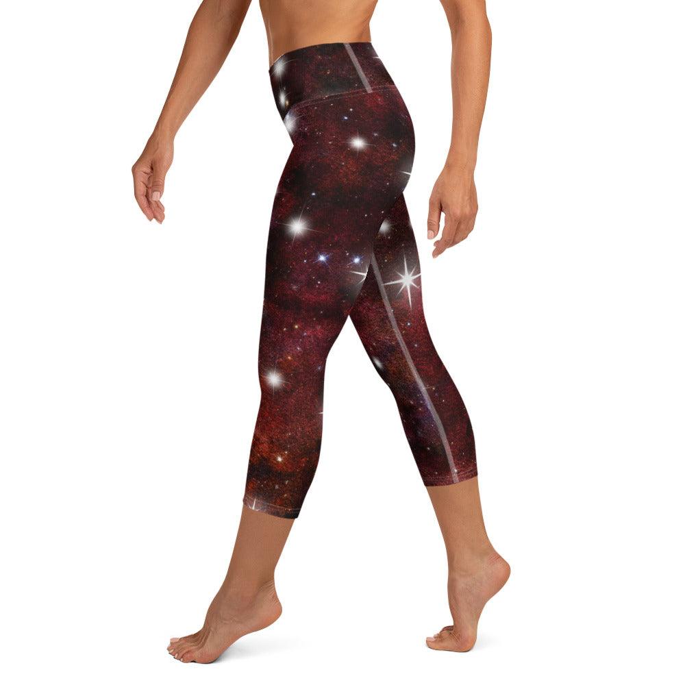 Red Starry Galaxy Yoga Capri Leggings - Funfitti Apparel