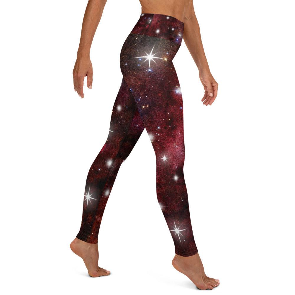 Red Starry Galaxy Yoga Leggings - Funfitti Apparel