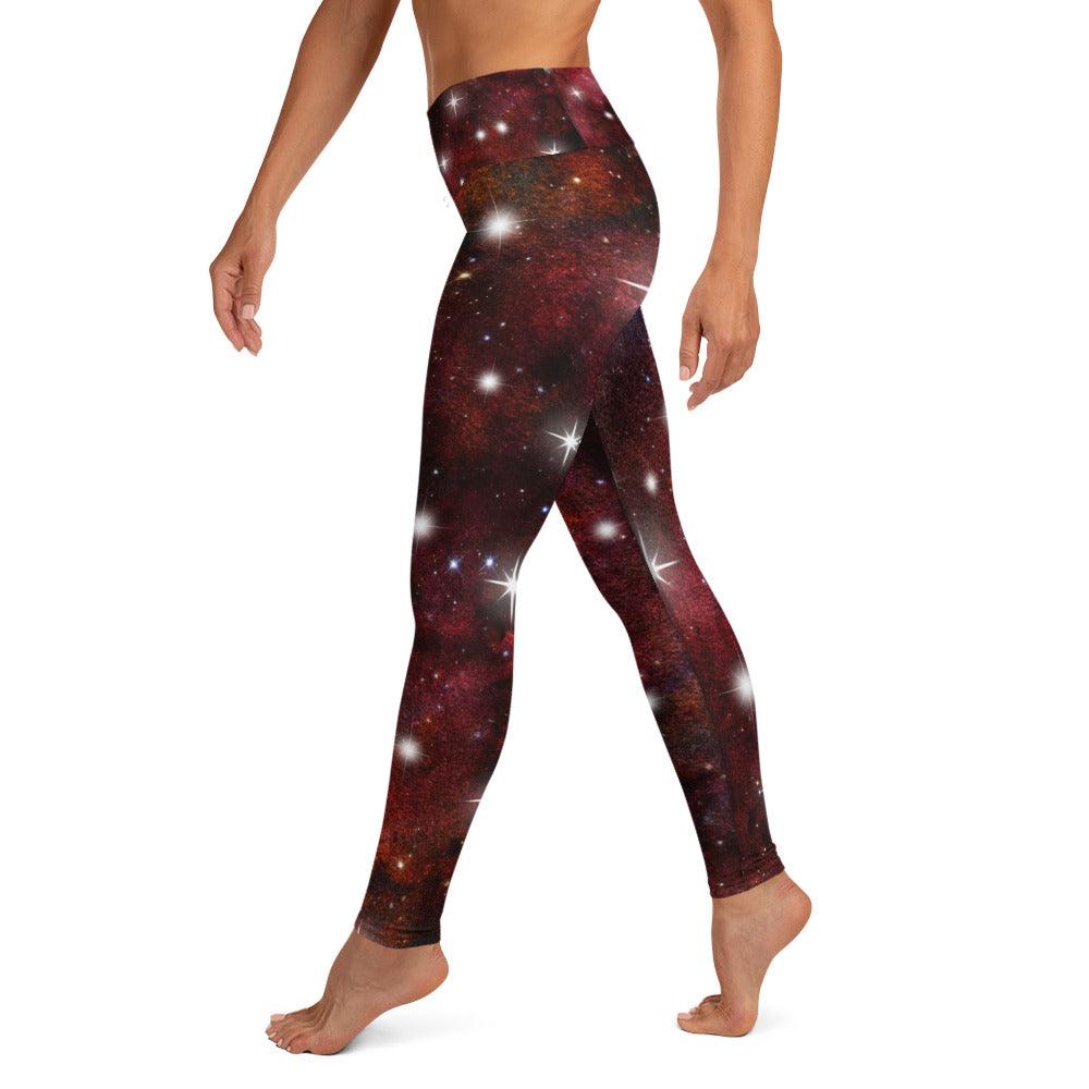 Red Starry Galaxy Yoga Leggings - Funfitti Apparel