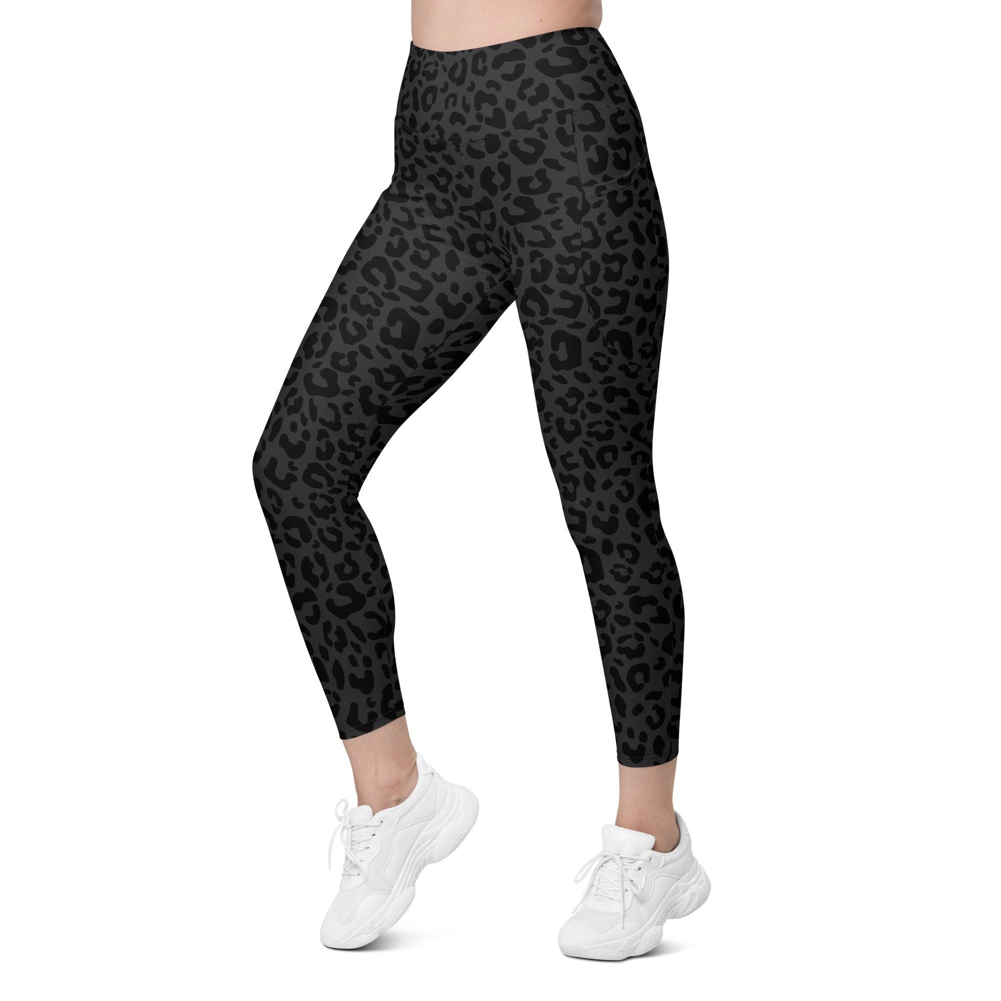 Striking Gray Leopard Leggings with pockets - Funfitti Apparel