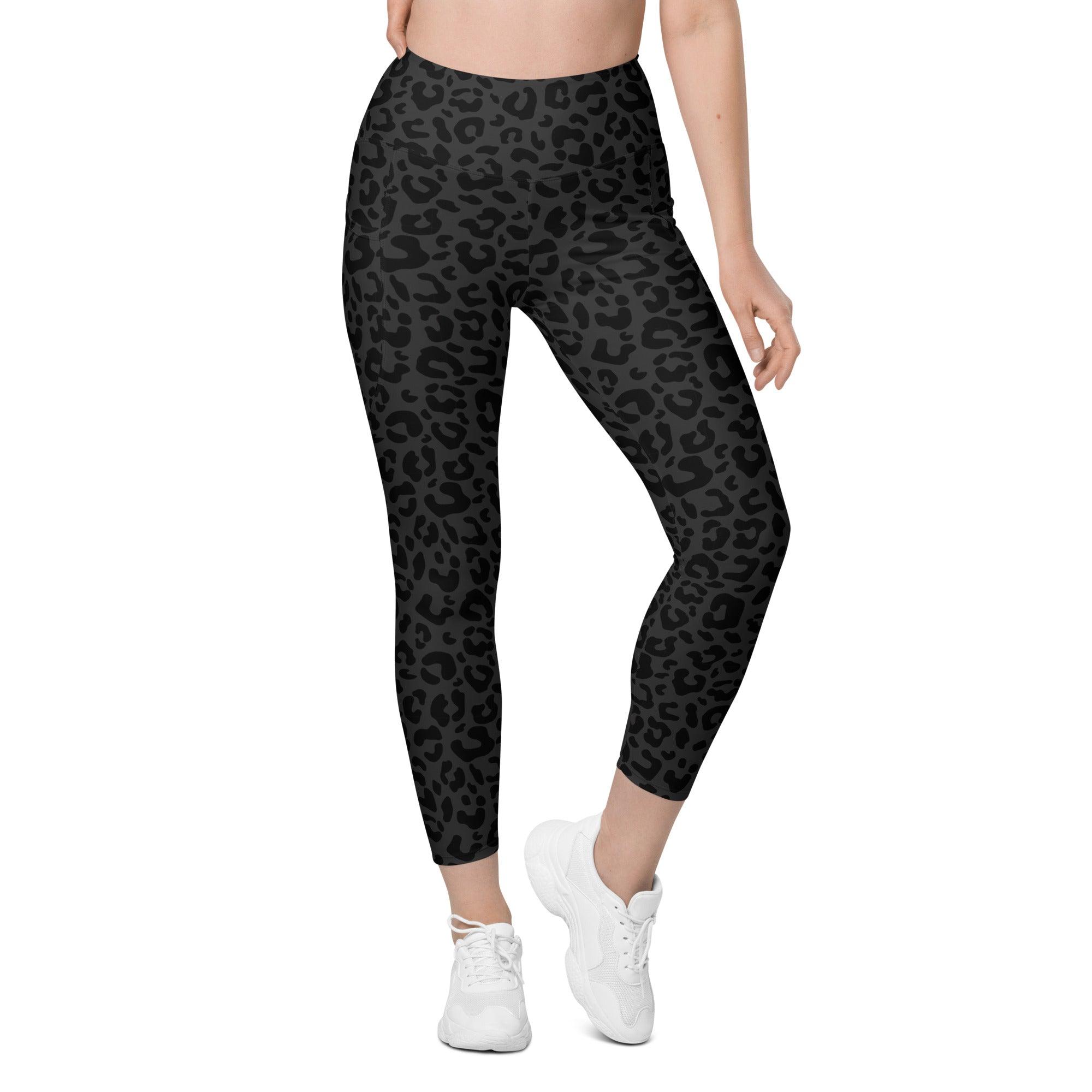 Striking Gray Leopard Leggings with pockets - Funfitti Apparel