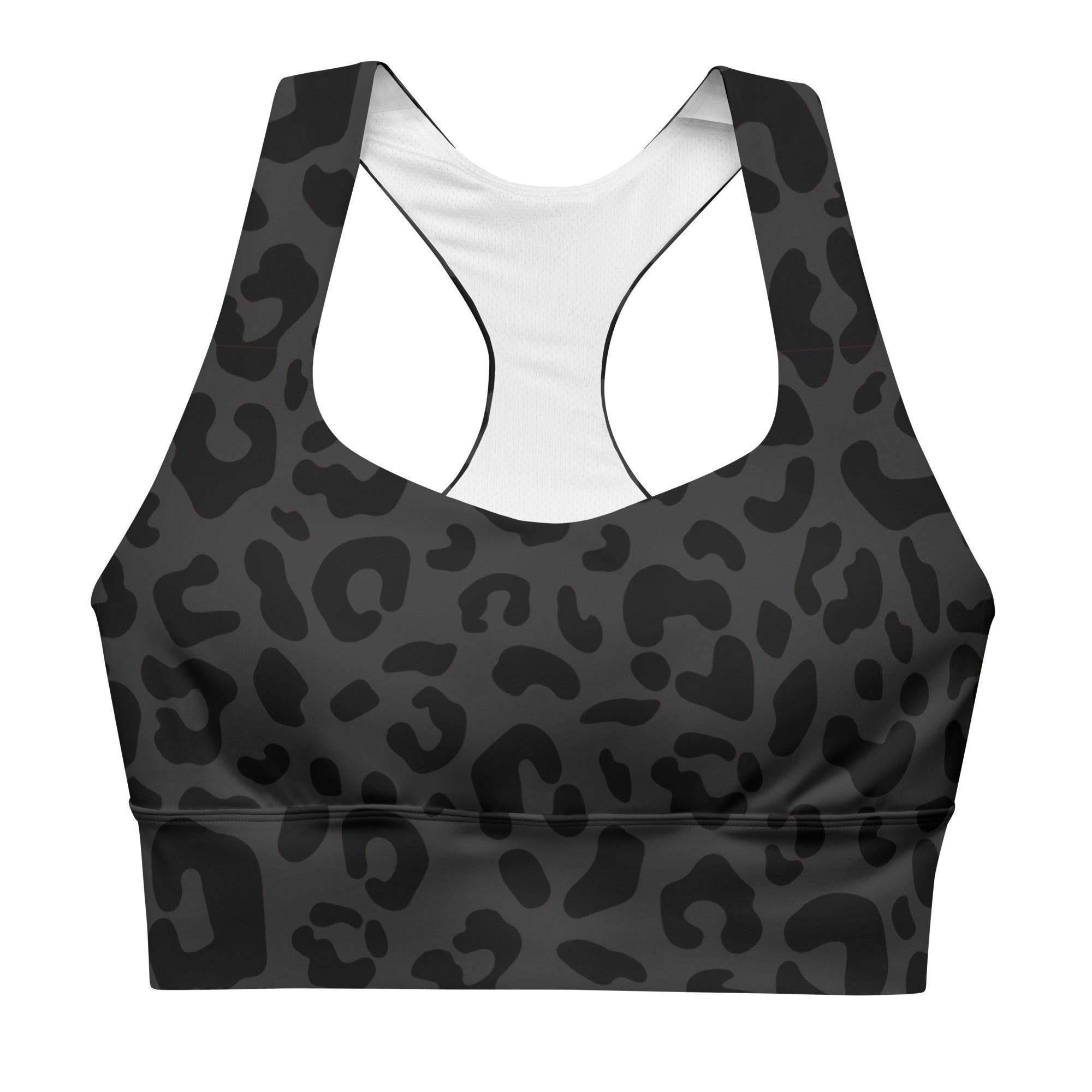 Striking Gray Leopard Longline sports bra - Funfitti Apparel