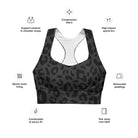 Striking Gray Leopard Longline sports bra - Funfitti Apparel