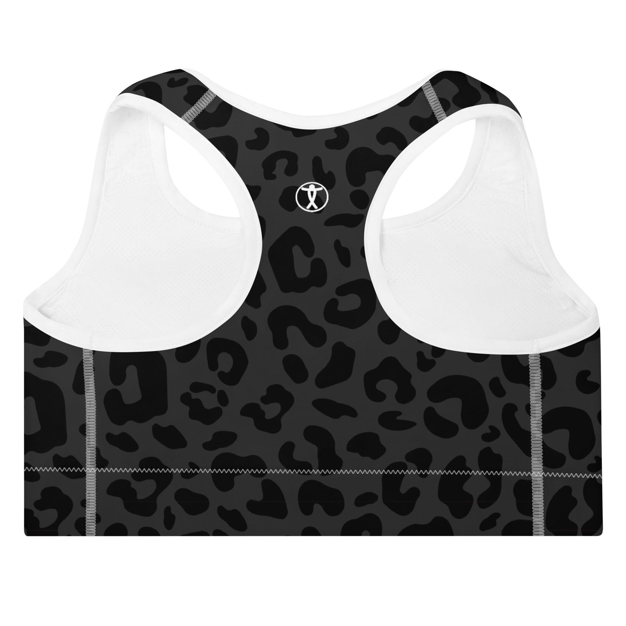 Striking Gray Leopard Padded Sports Bra - Funfitti Apparel