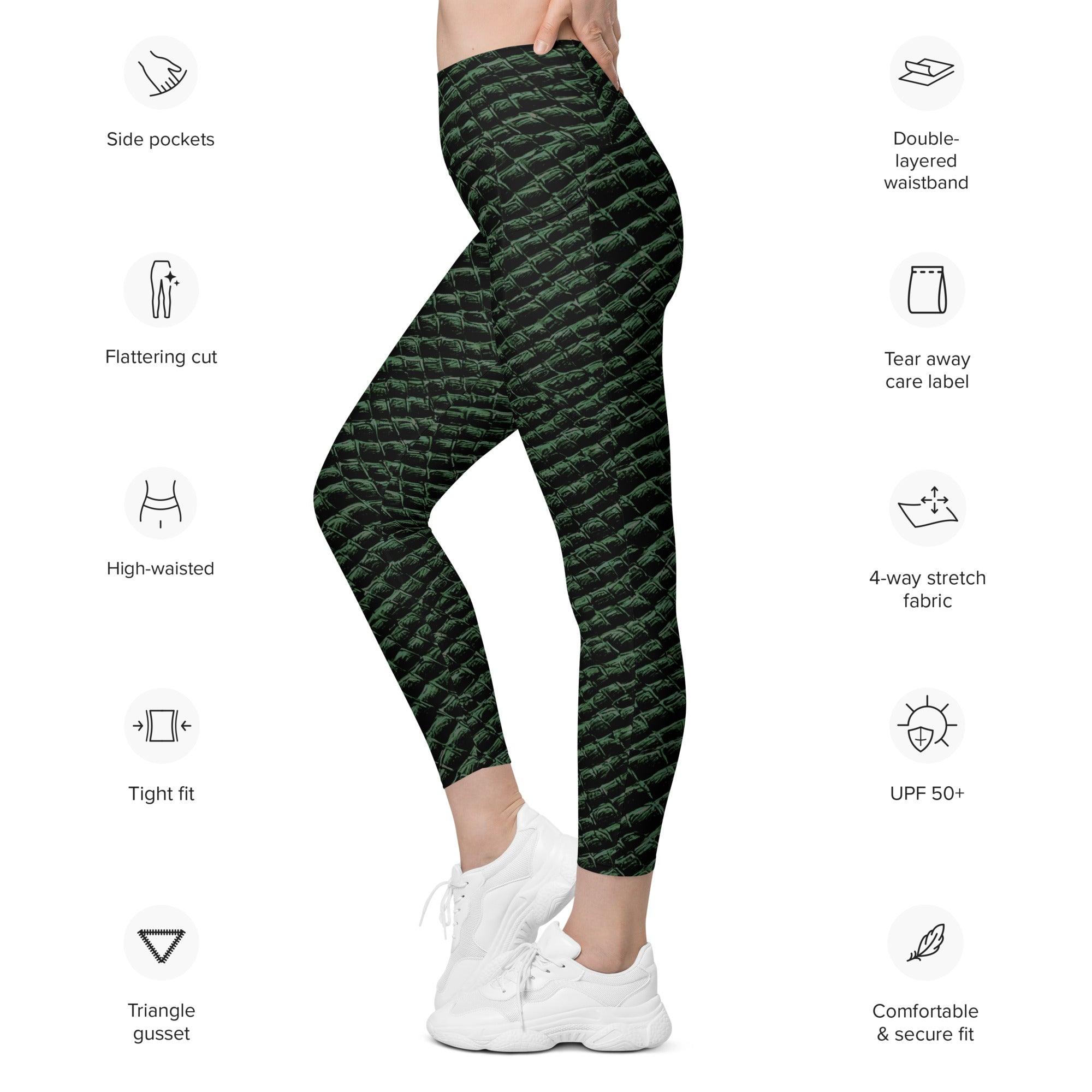 Tenacious Green Gator Leggings with pockets - Funfitti Apparel