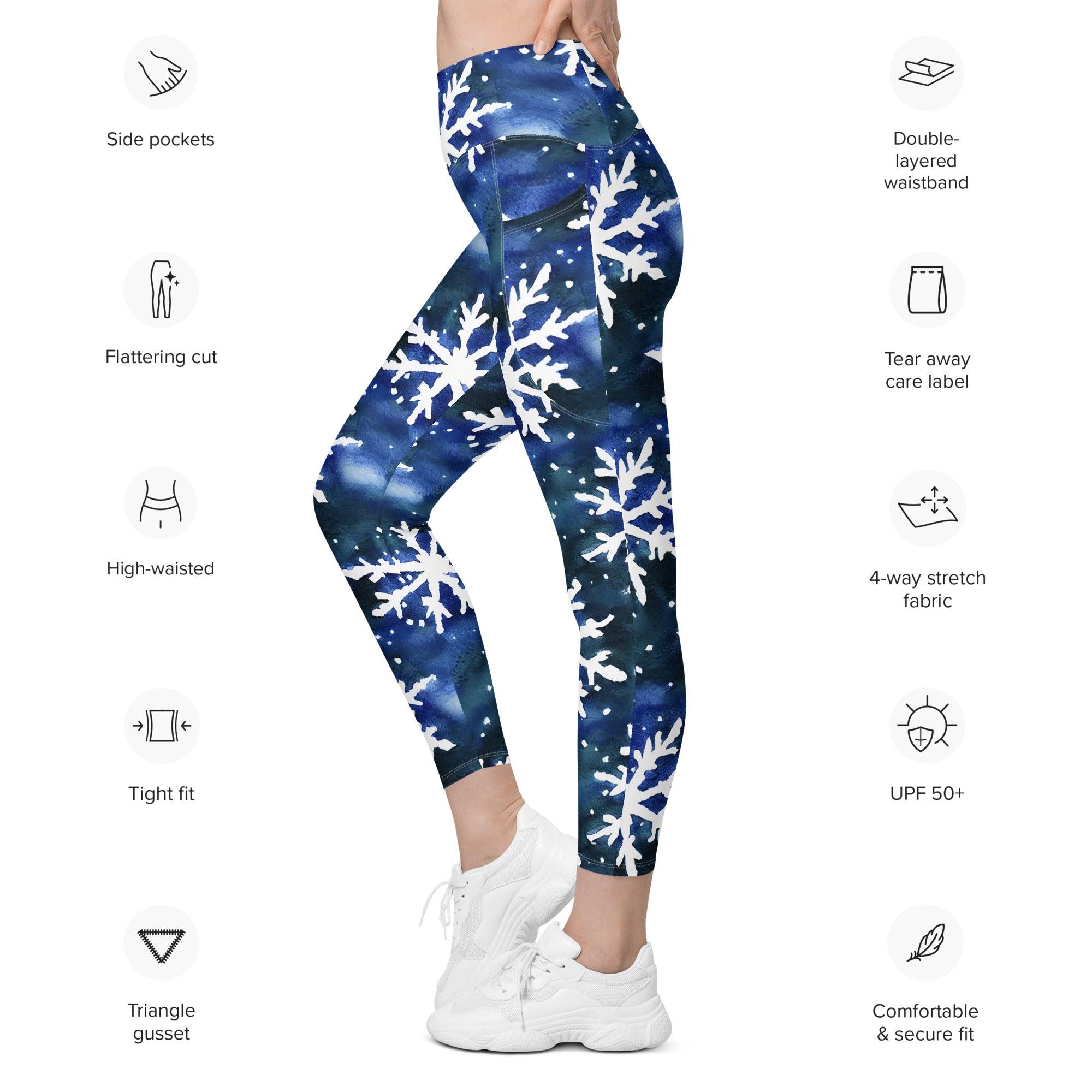 Watercolor Snowflake Leggings with pockets - Funfitti Apparel